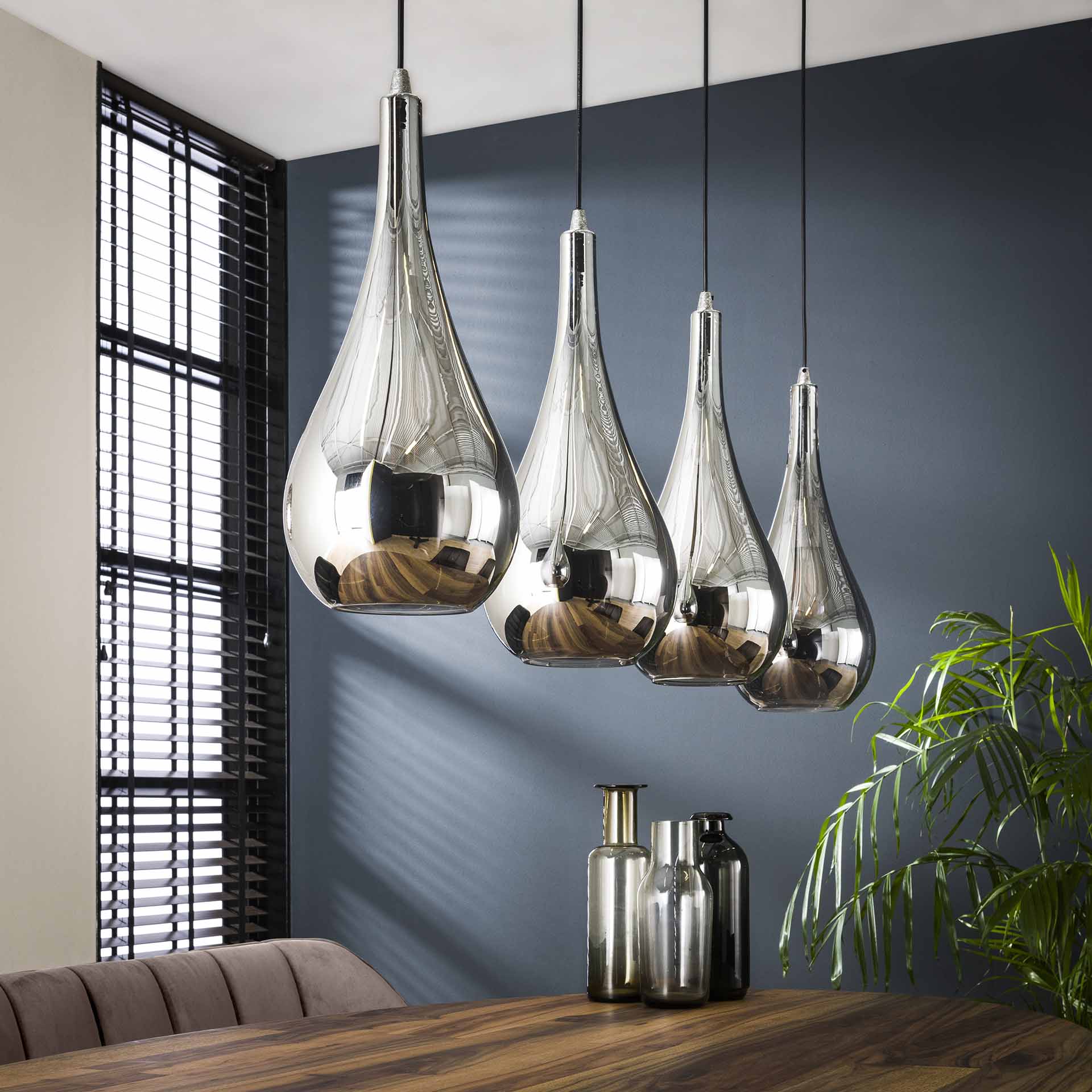 Hanglamp Ollie - 4-lichts - Chrome - Glas