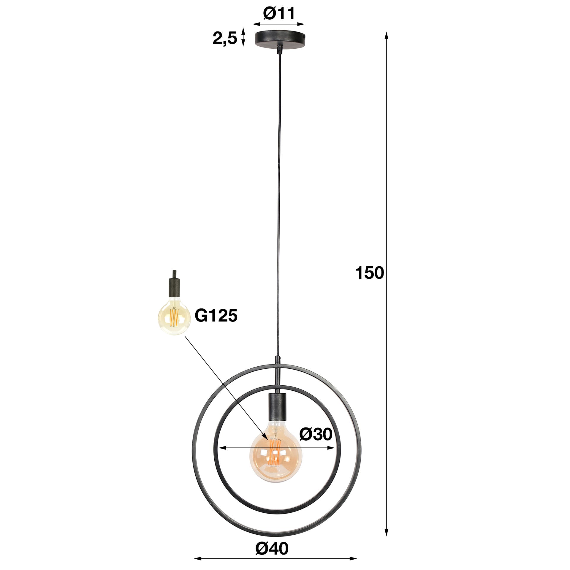 Hanglamp Daya - 1-lichts - Antraciet - Metaal