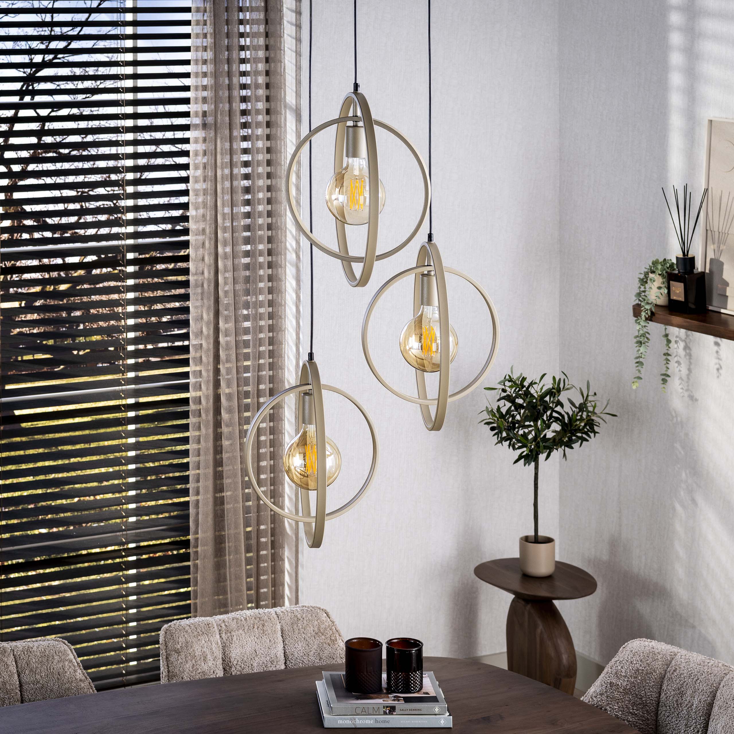 Hanglamp Sterre - 3-lichts - Beige - Metaal - Getrapt