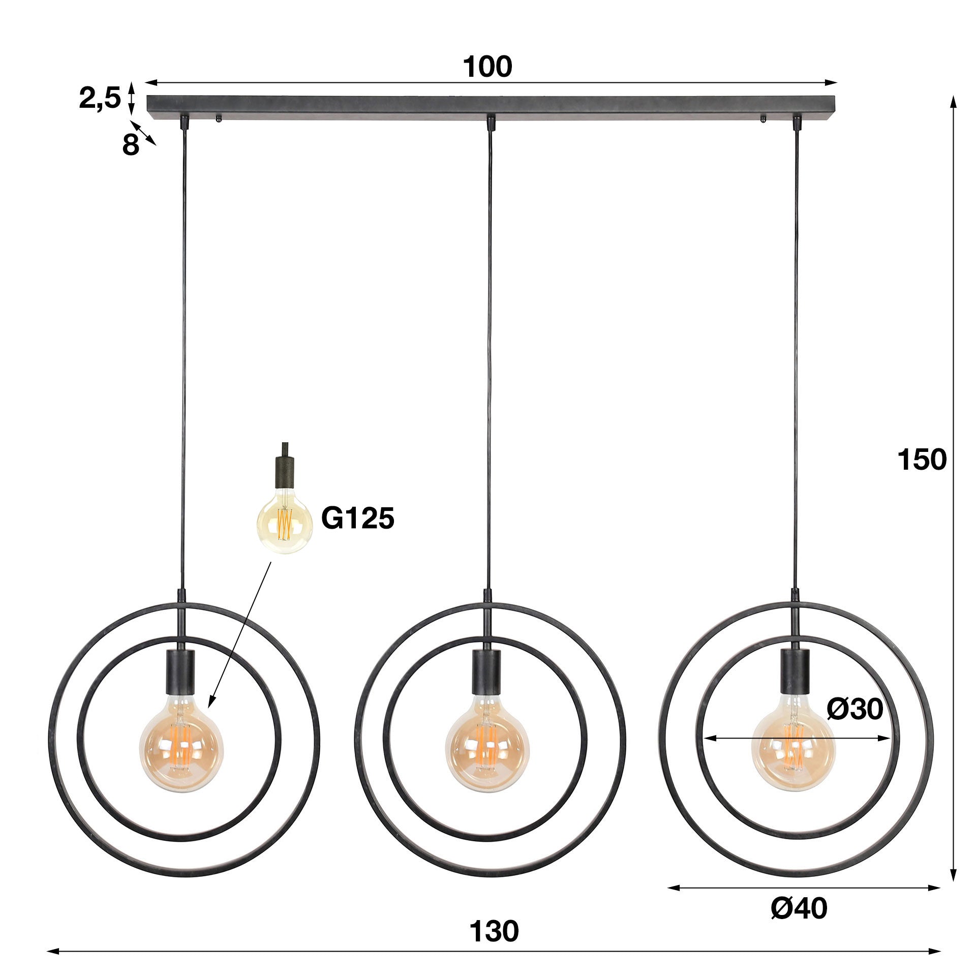 Hanglamp Sterre - 3-lichts - Antraciet - Metaal