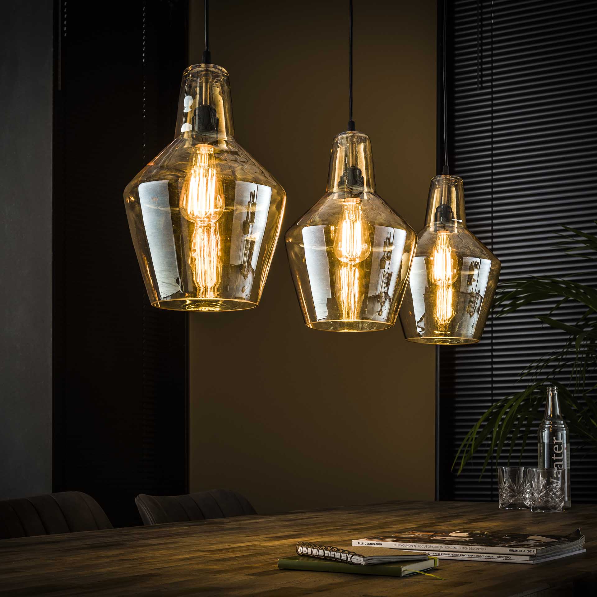 Hanglamp Chloe - 3-lichts - Amberkleurig - Glas