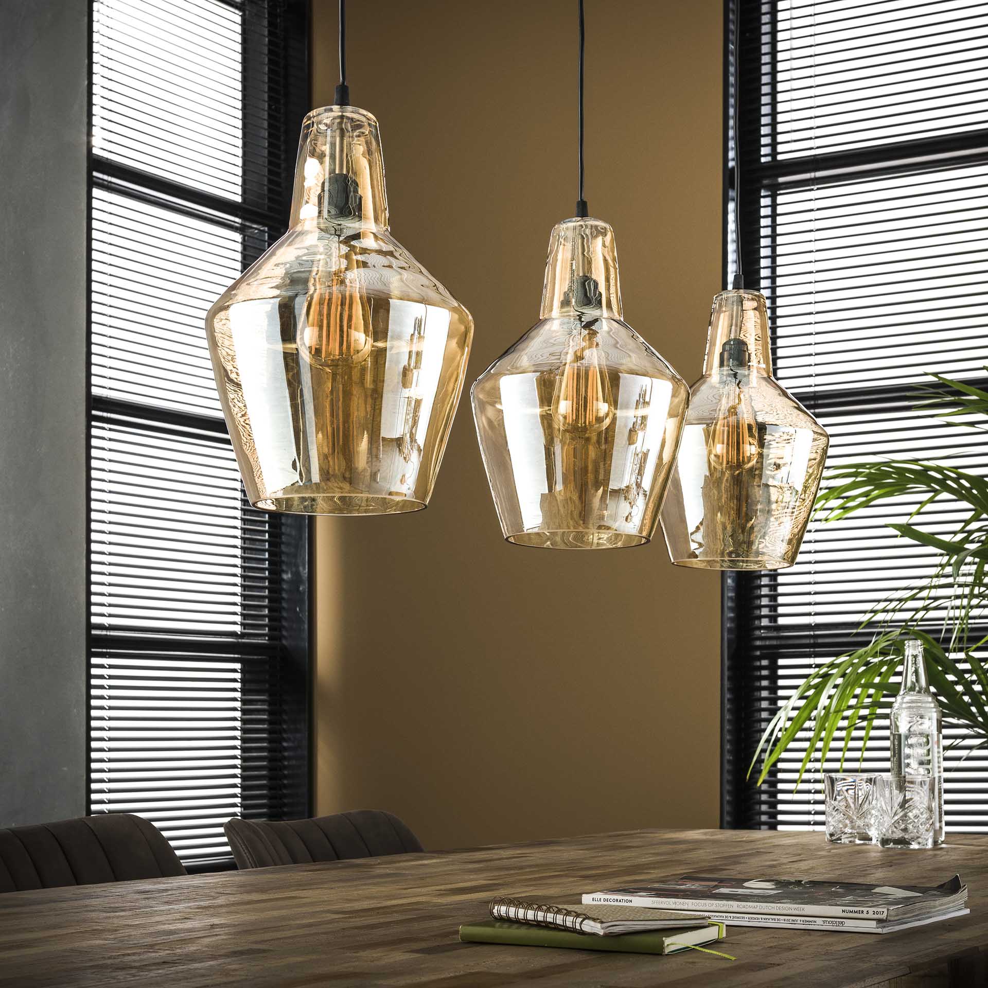 Hanglamp Chloe - 3-lichts - Amberkleurig - Glas