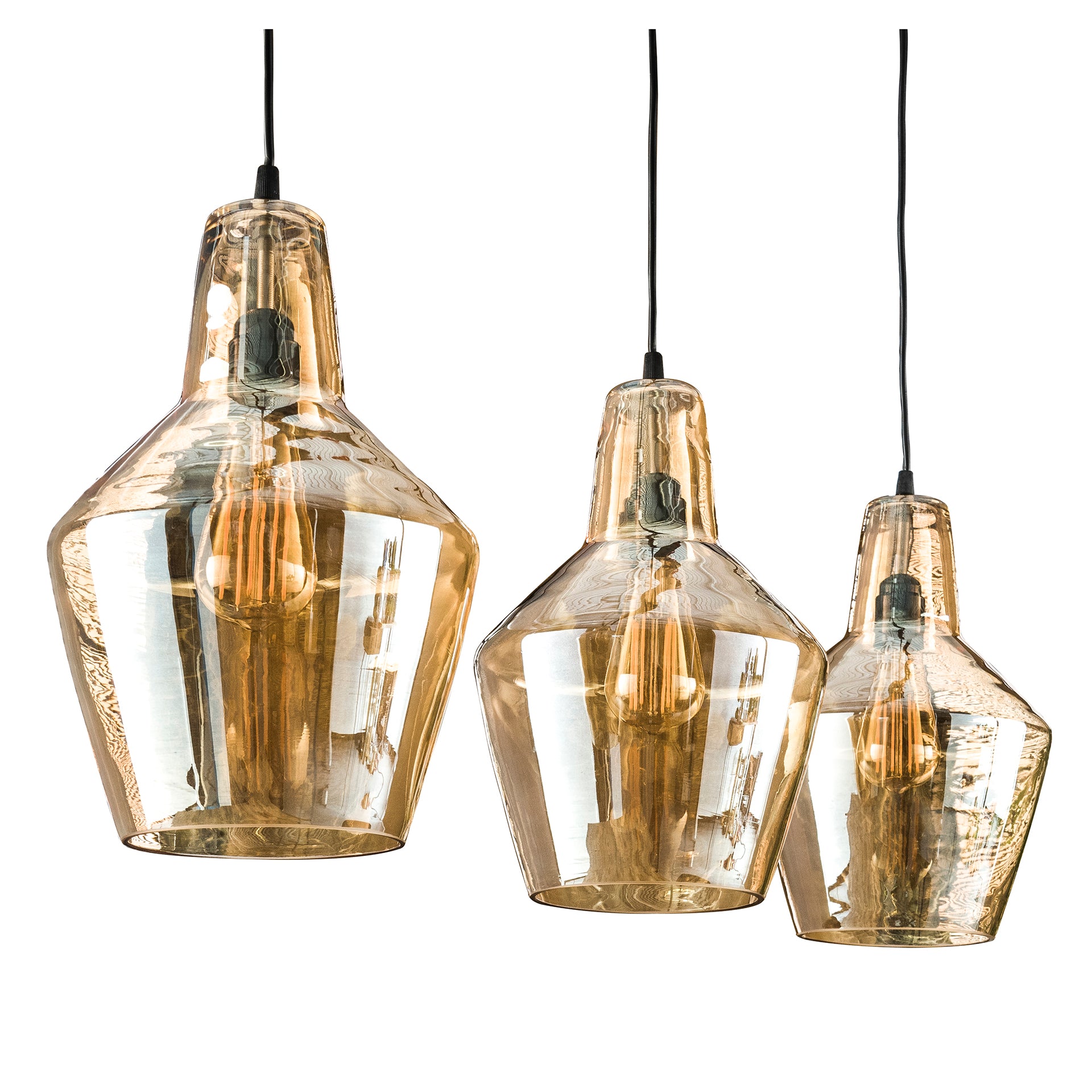 Hanglamp Chloe - 3-lichts - Amberkleurig - Glas
