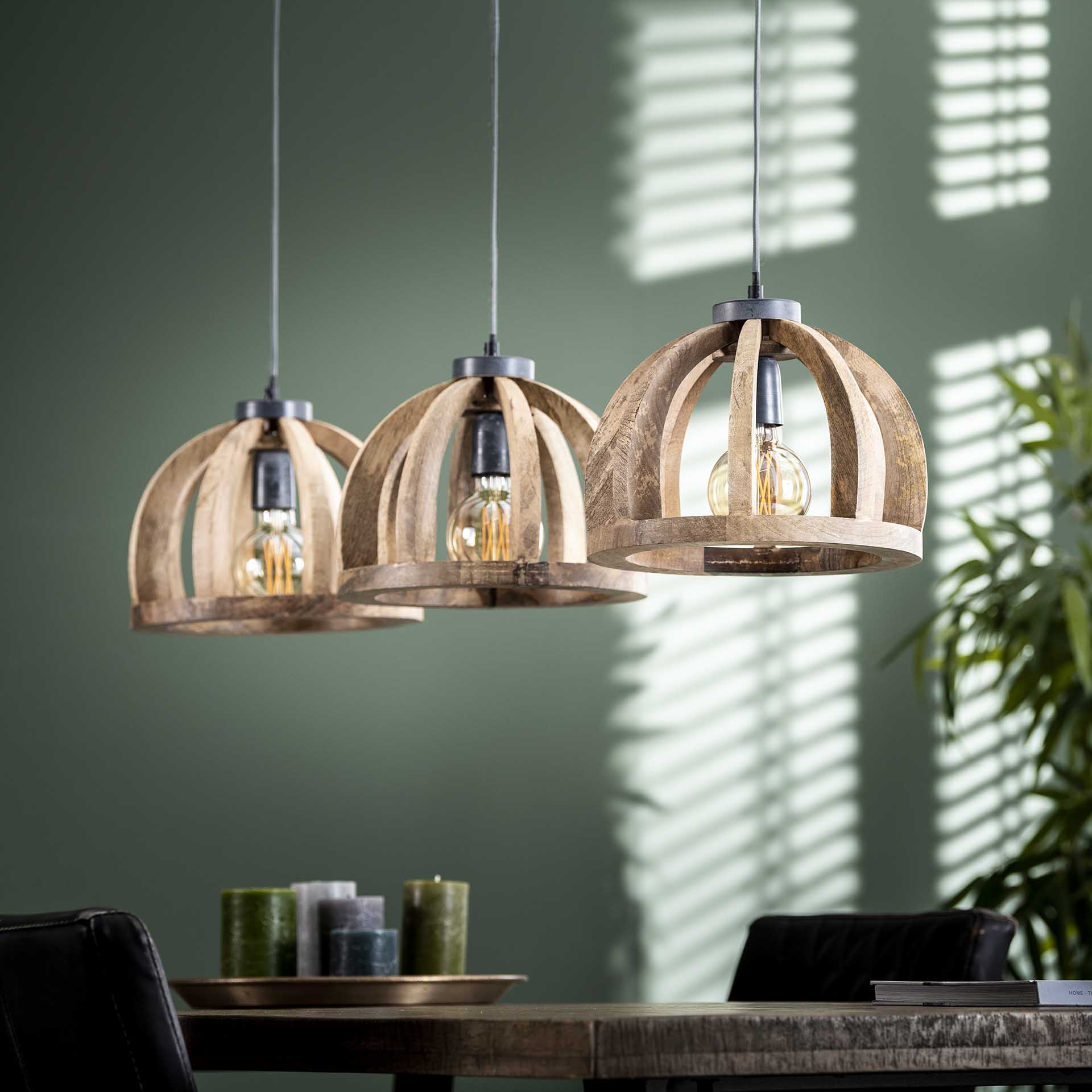 Hanglamp Corin - 3-lichts - Lichtbruin - Mangohout