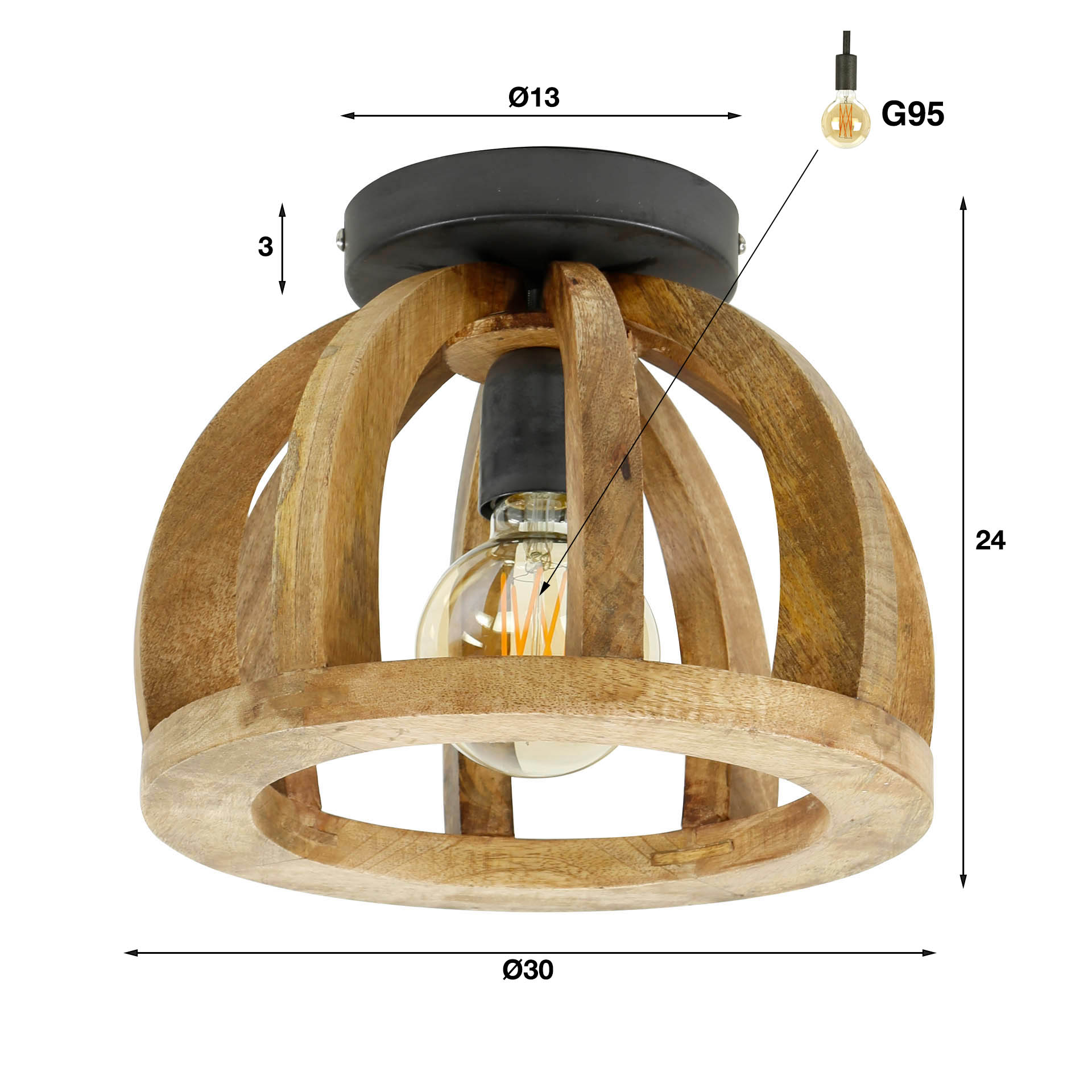 Plafondlamp Emilia - Bruin - Mangohout