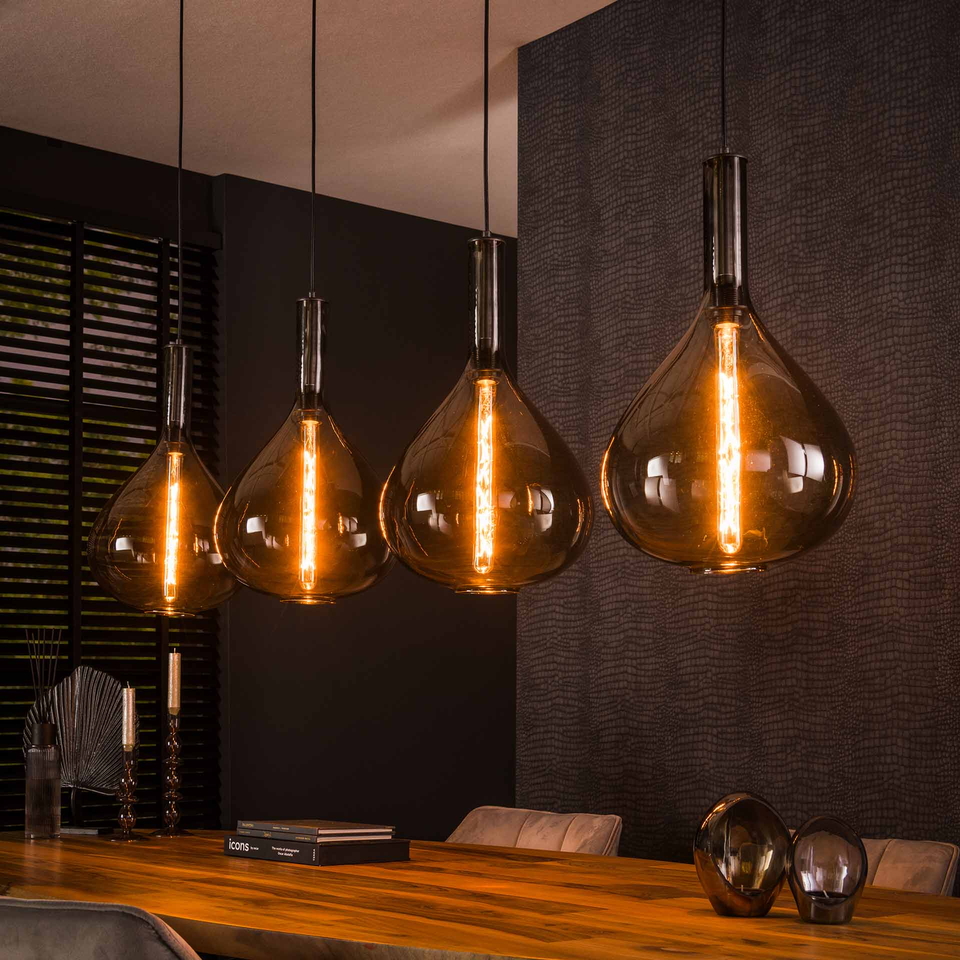 Hanglamp Breck - 4-lichts - Smoke - Glas
