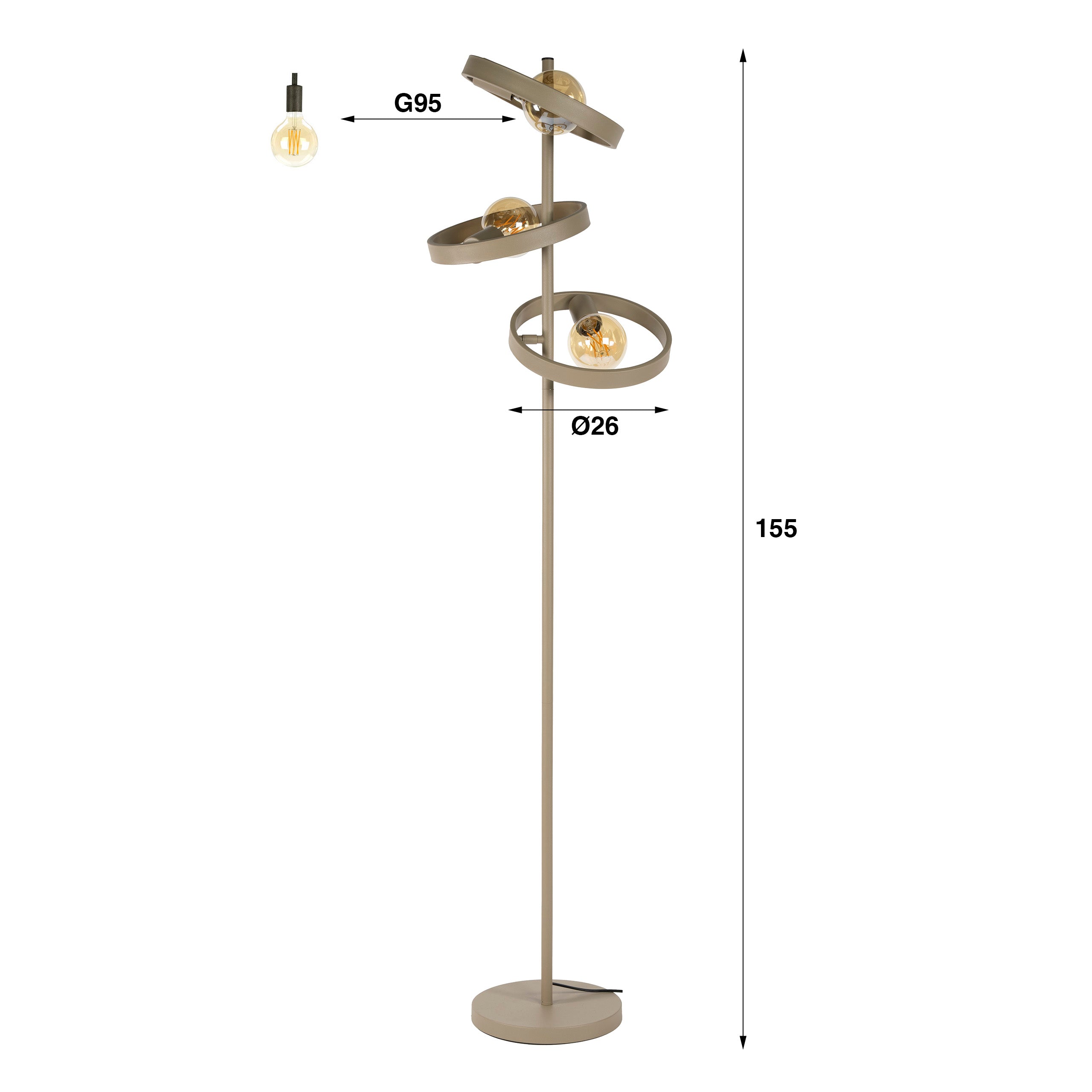 Vloerlamp Amara - Beige - Metaal - 155 cm