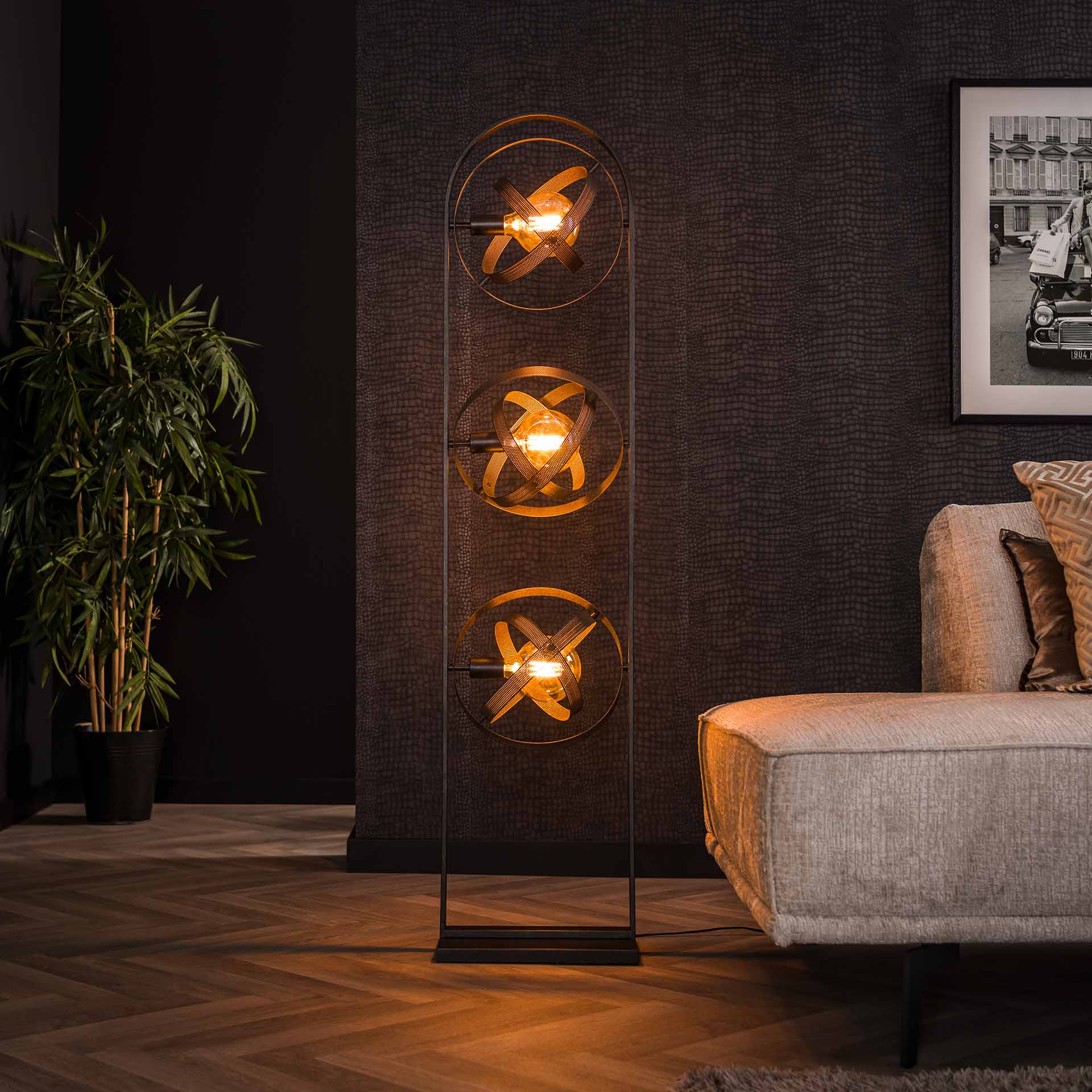 Vloerlamp Colt - Zwart - Mesh