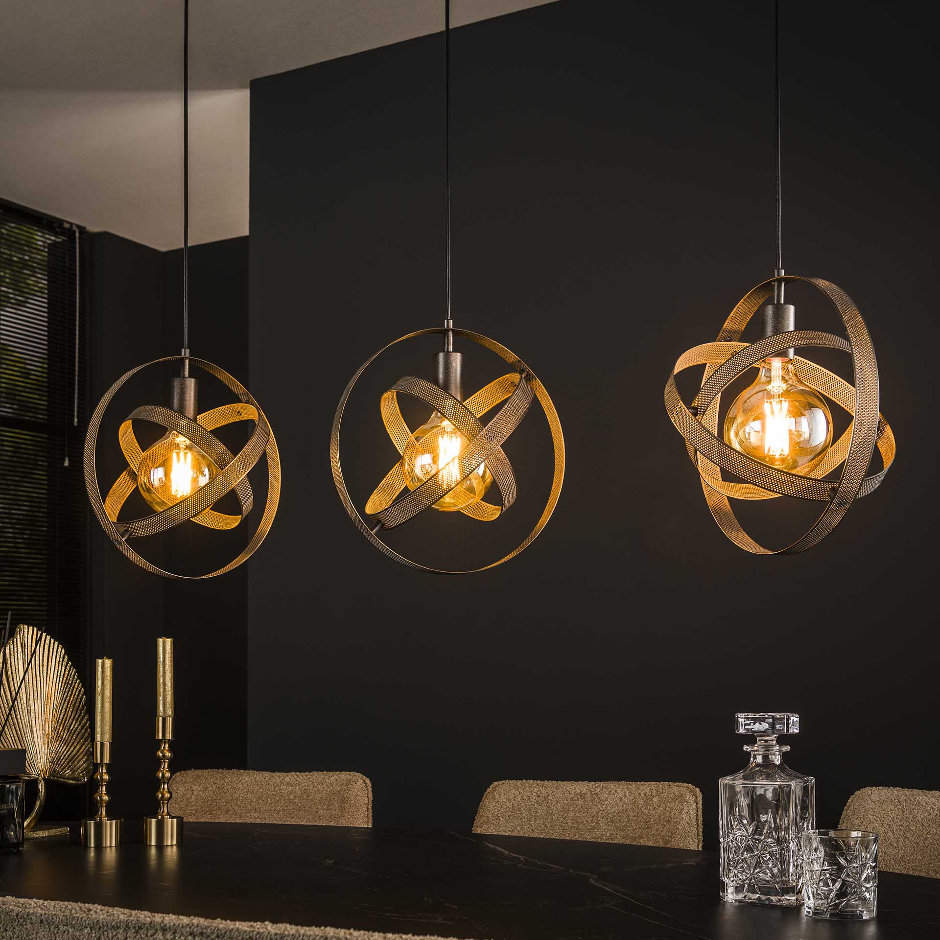 Hanglamp Iver - 3-lichts - Zwart - Mesh