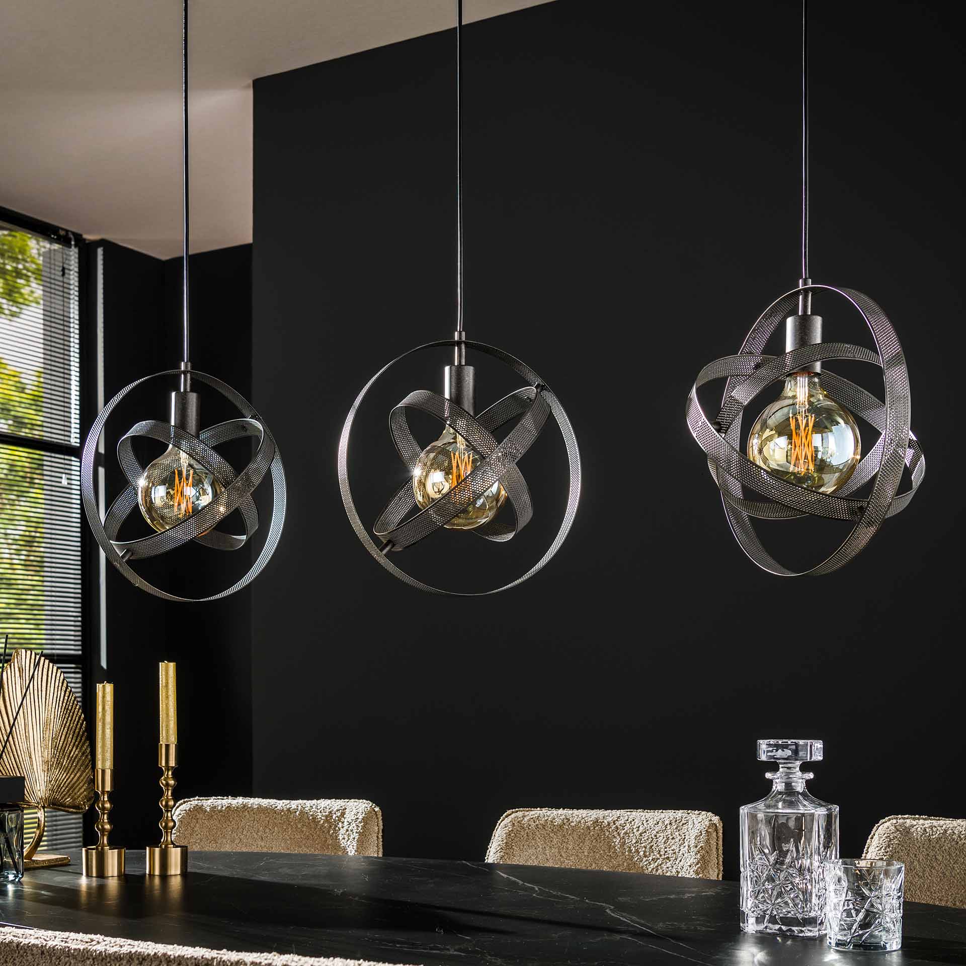 Hanglamp Iver - 3-lichts - Zwart - Mesh