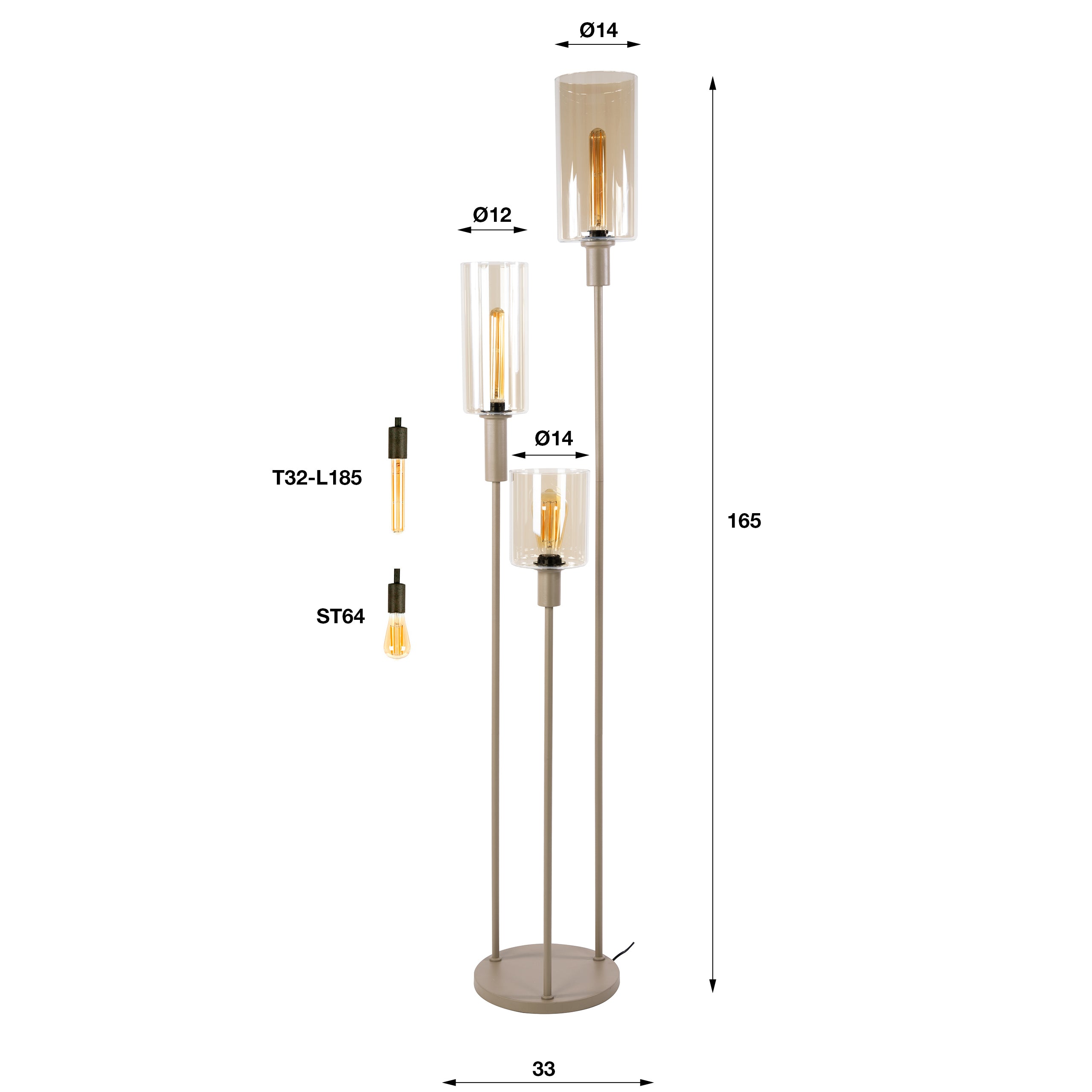 Vloerlamp Lucaro - Beige - Amberglas - 165 cm