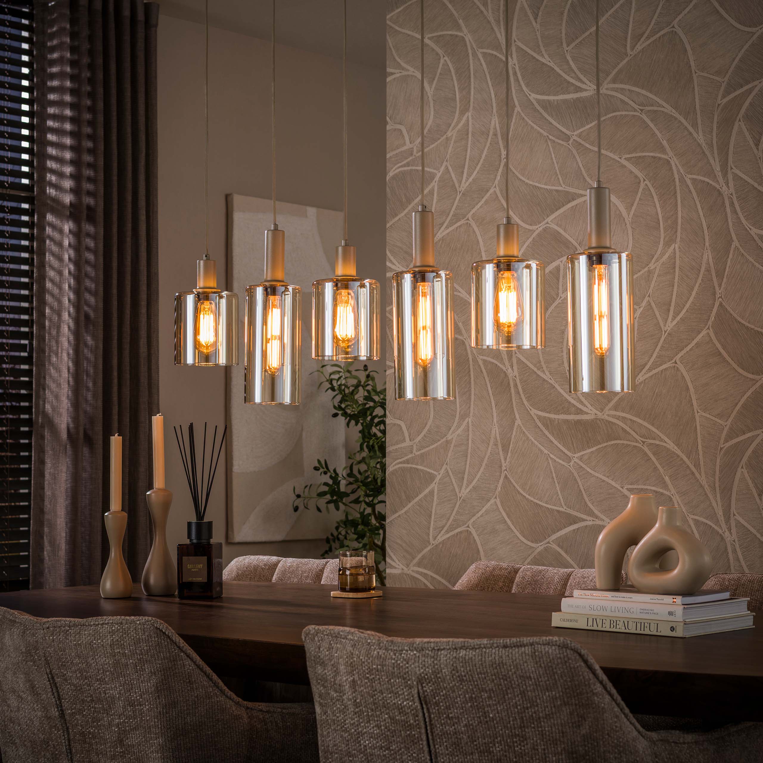 Hanglamp Lucaro - 6-lichts - Beige - Amberglas