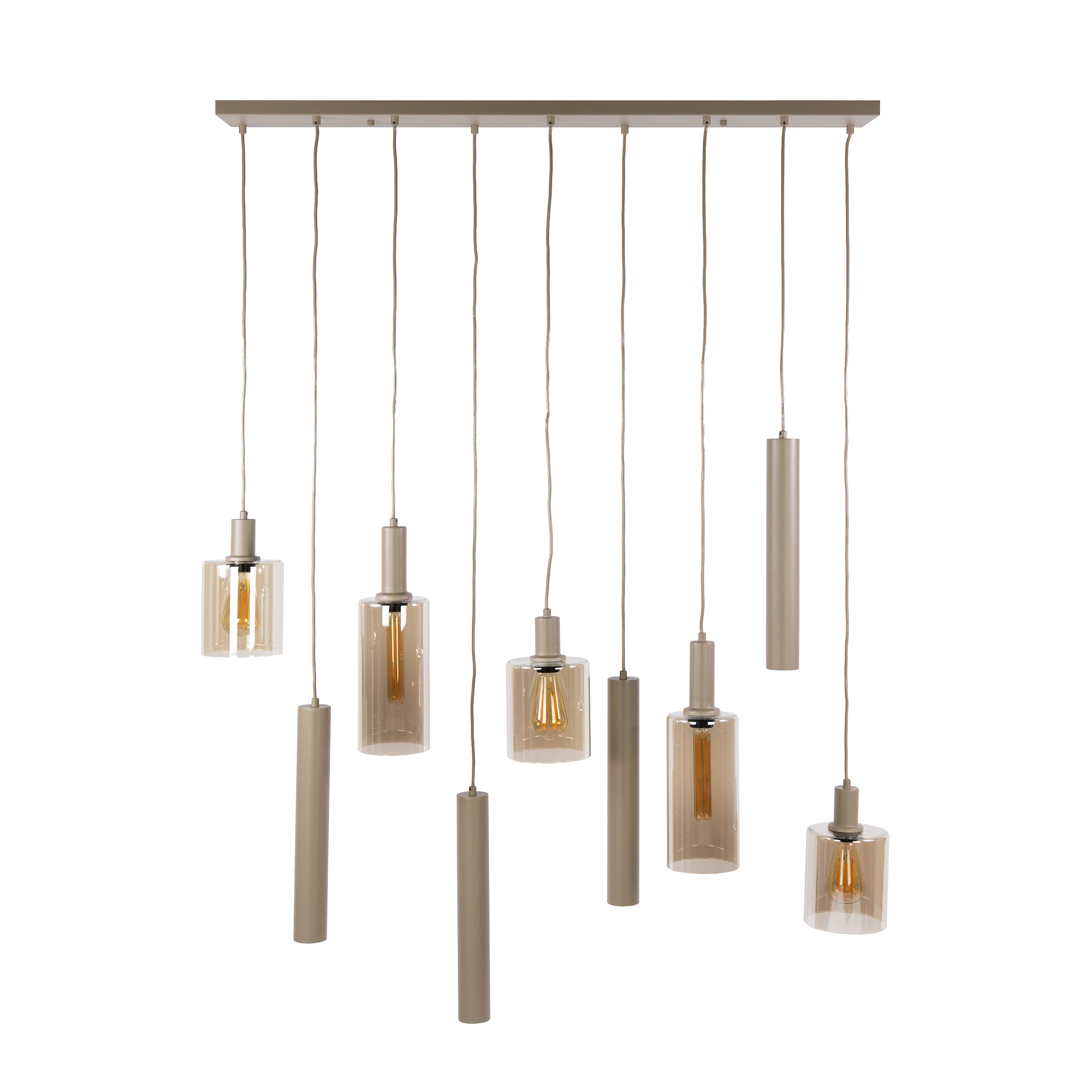 Hanglamp Lucaro - 9-lichts - Beige - Amberglas - Met Spots