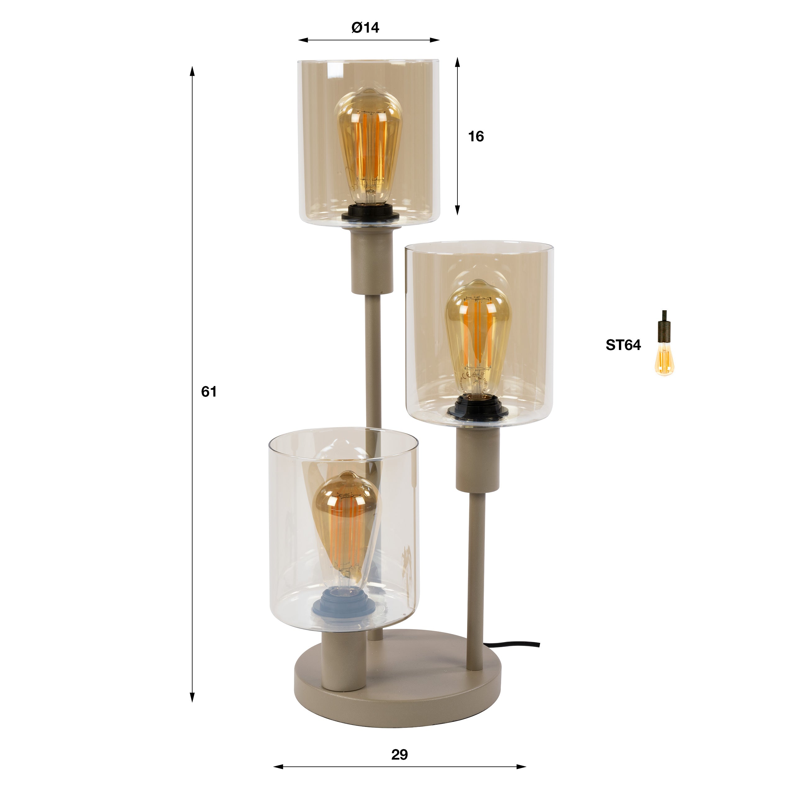 Tafellamp Lucaro - 3-lichts - Beige - Amberglas