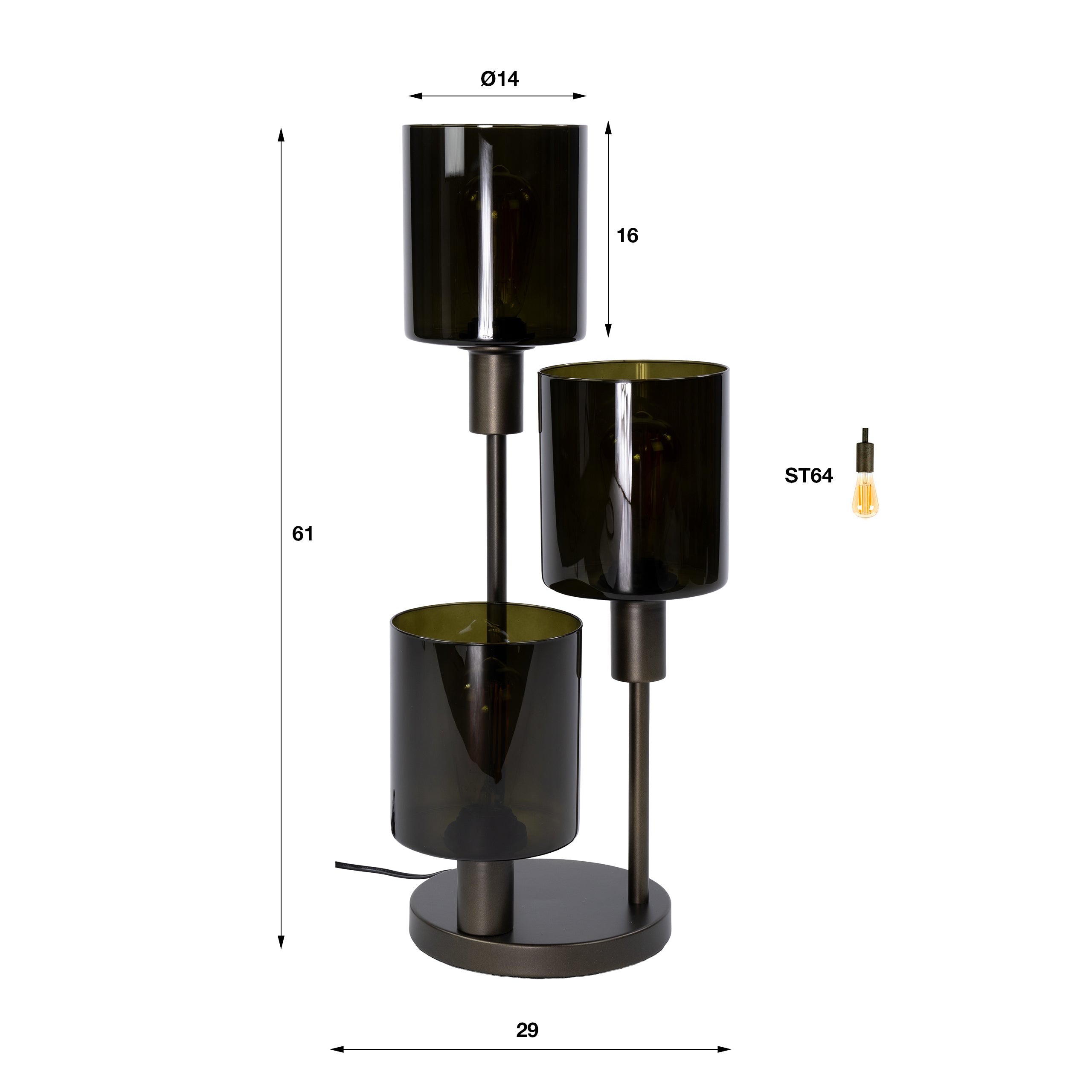 Tafellamp Lucaro - 3-lichts - Brons - Glas