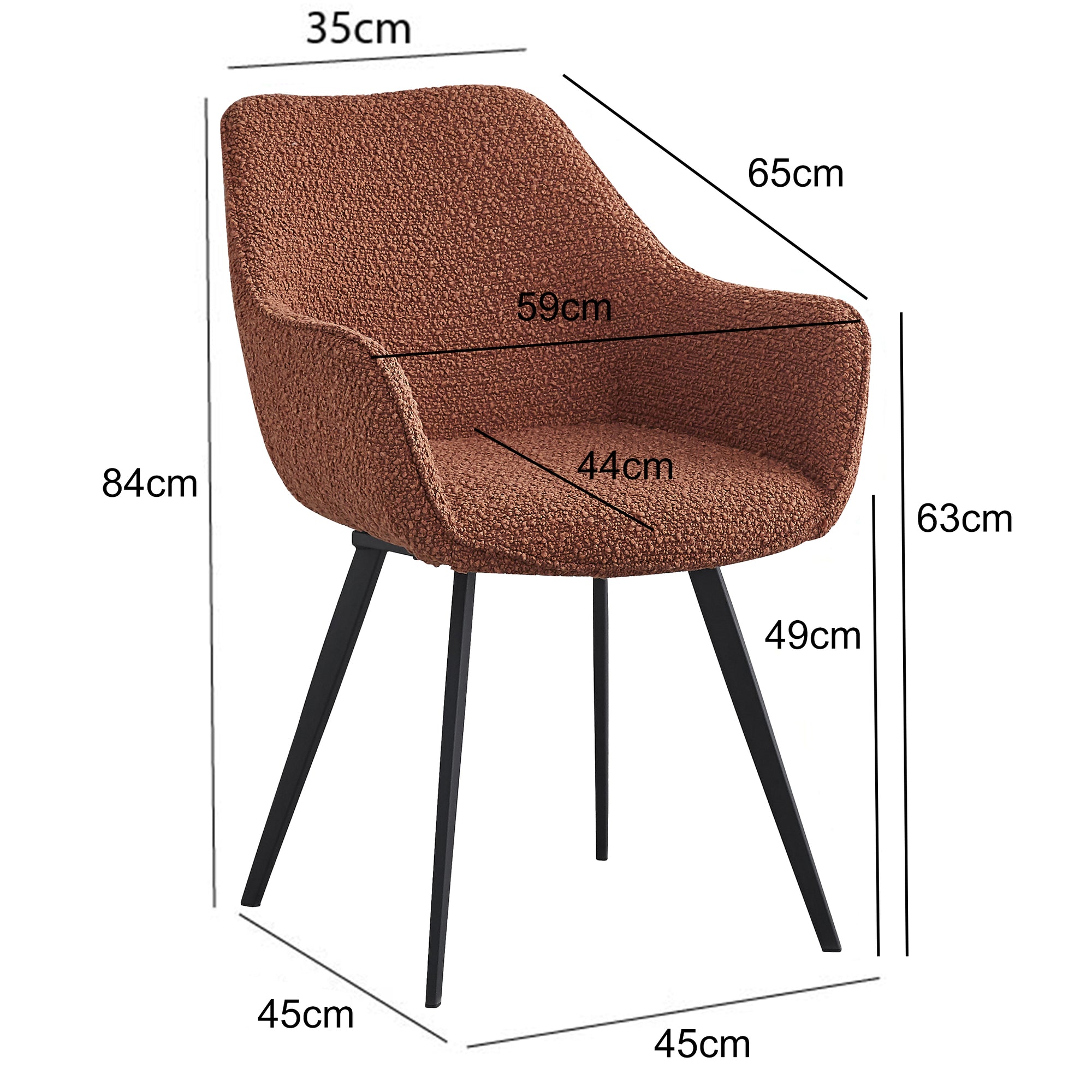 Eetkamerstoel Caya - Bruin - Bouclé - Teddystof