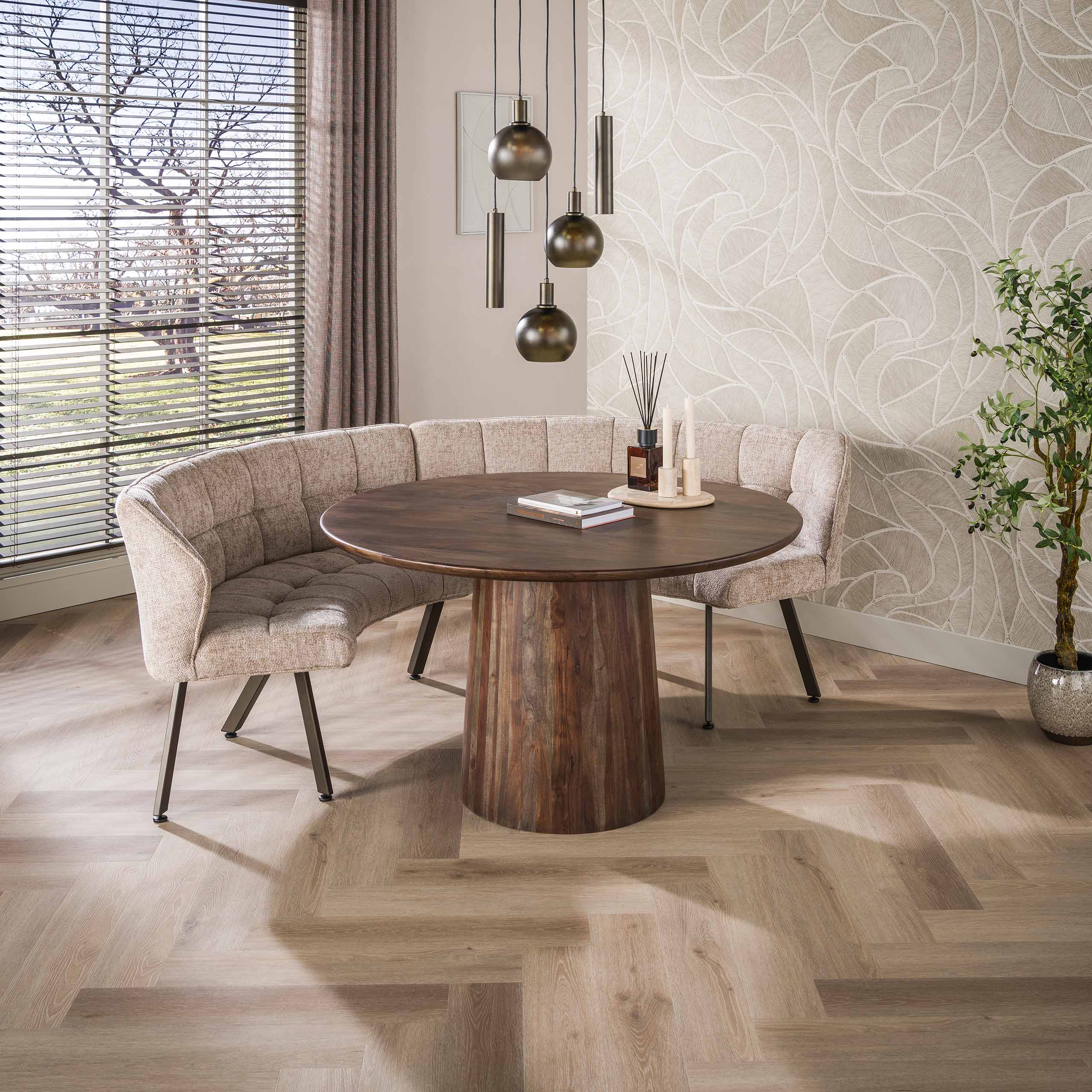 Eetkamerbank Vantage Rond Beige Renegade Stof 2-delig Meubelista