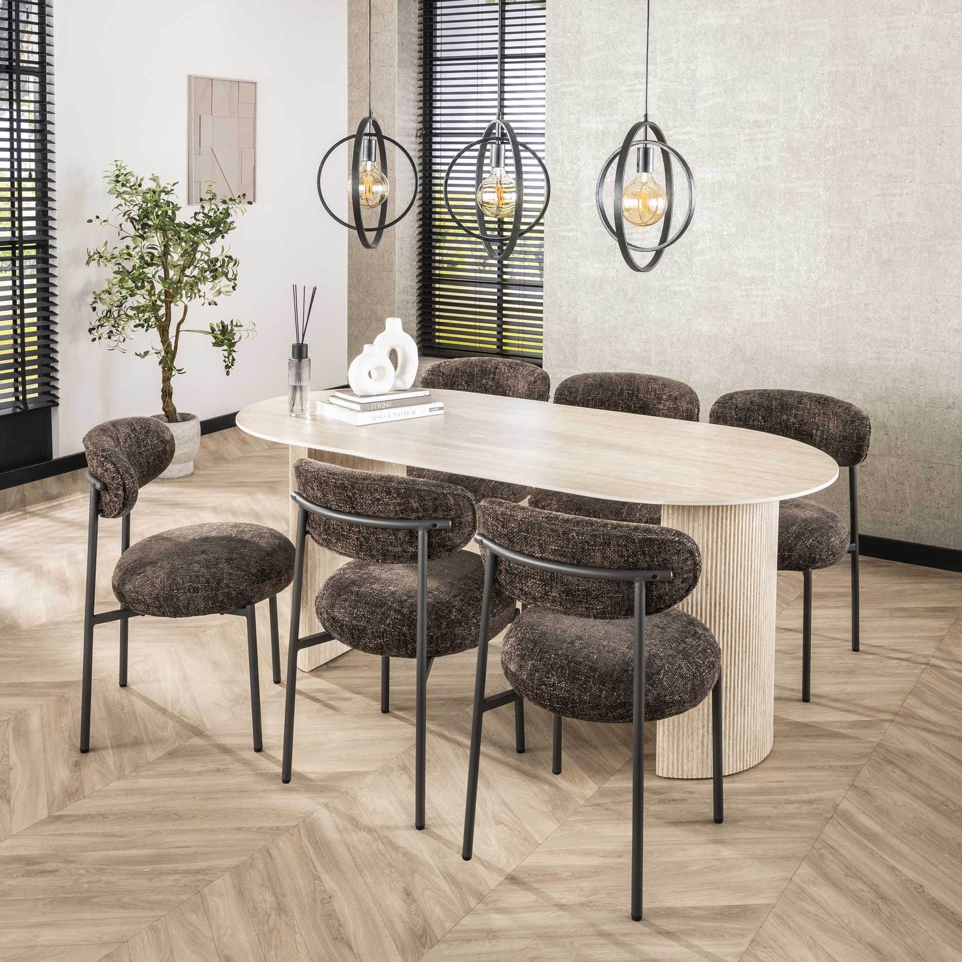 Eetkamerstoel Eluni Bruin Renegade Stof Aan Eettafel