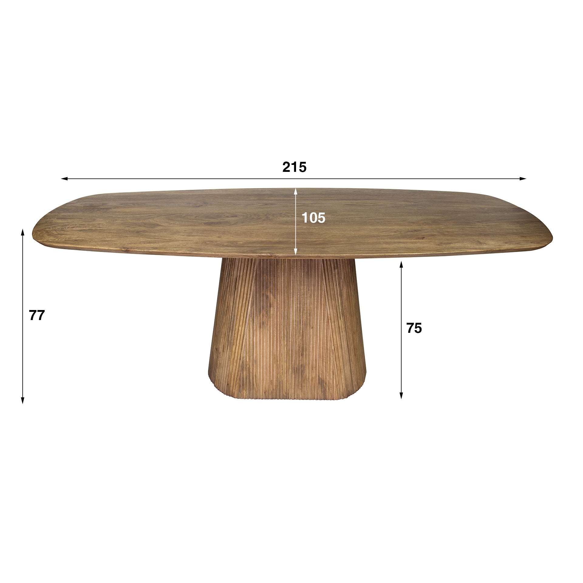 Eettafel Harmony Bruin Mangohout 215 cm Sfeerfoto Afmetingen