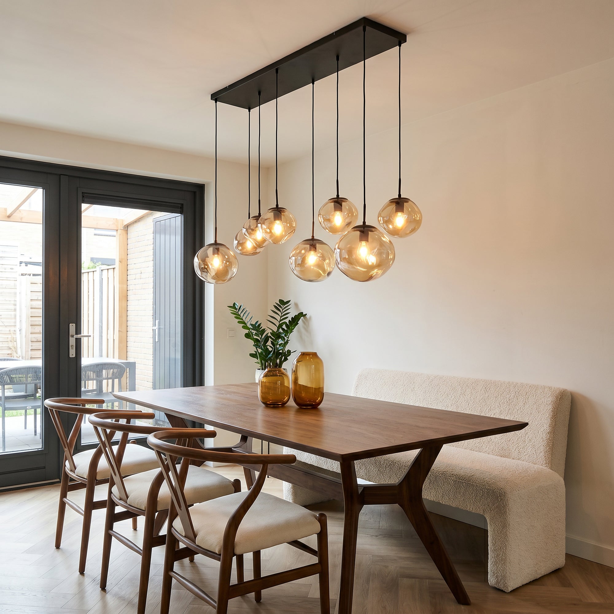 Hanglamp Badoe 8-lichts Amberkleurig Glas Meubelista