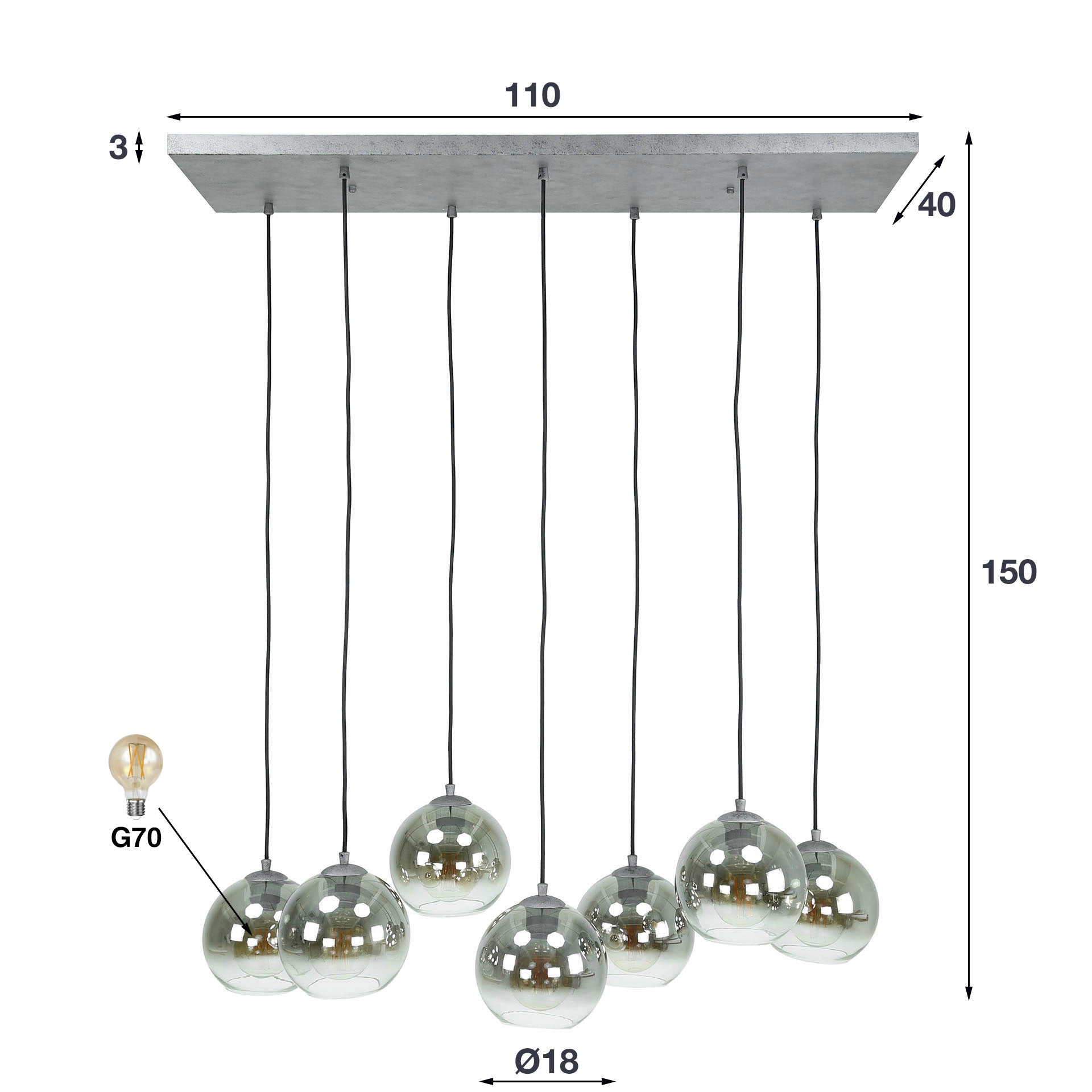 Hanglamp Bubble 7-lichts Smoke Glazen Bollen Meubelista Afmetingen