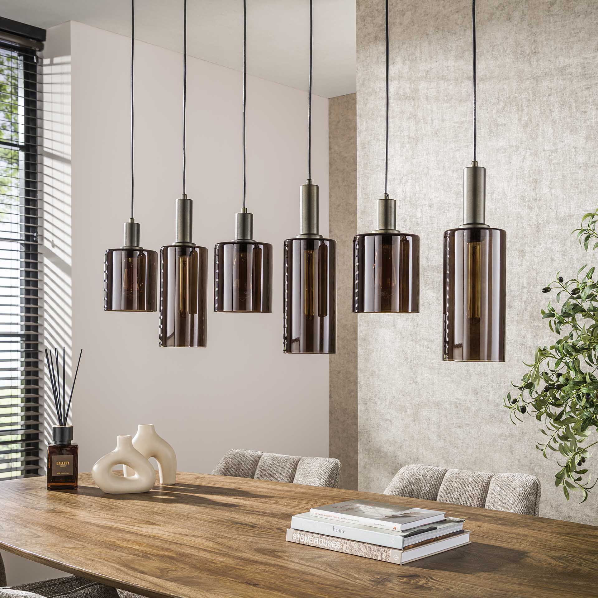 Hanglamp Lucaro 6-lichts Brons Glas Meubelista Sfeerfoto Licht Recht