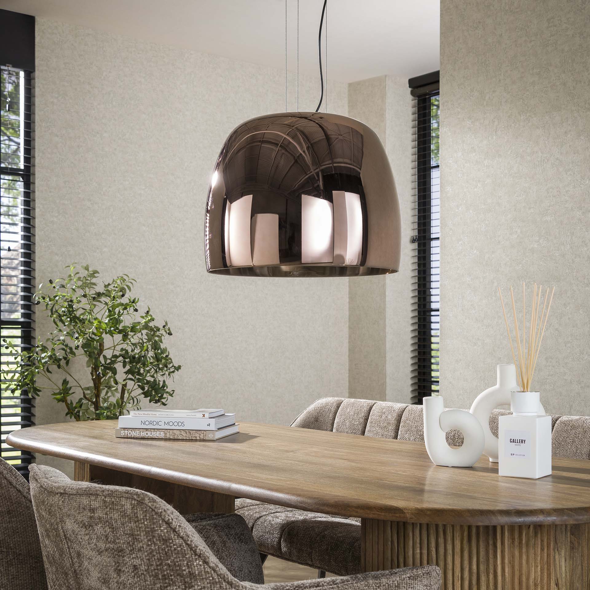Hanglamp Lunaris XL 1-lichts Koper Glas Meubelista Lifestyle Donker