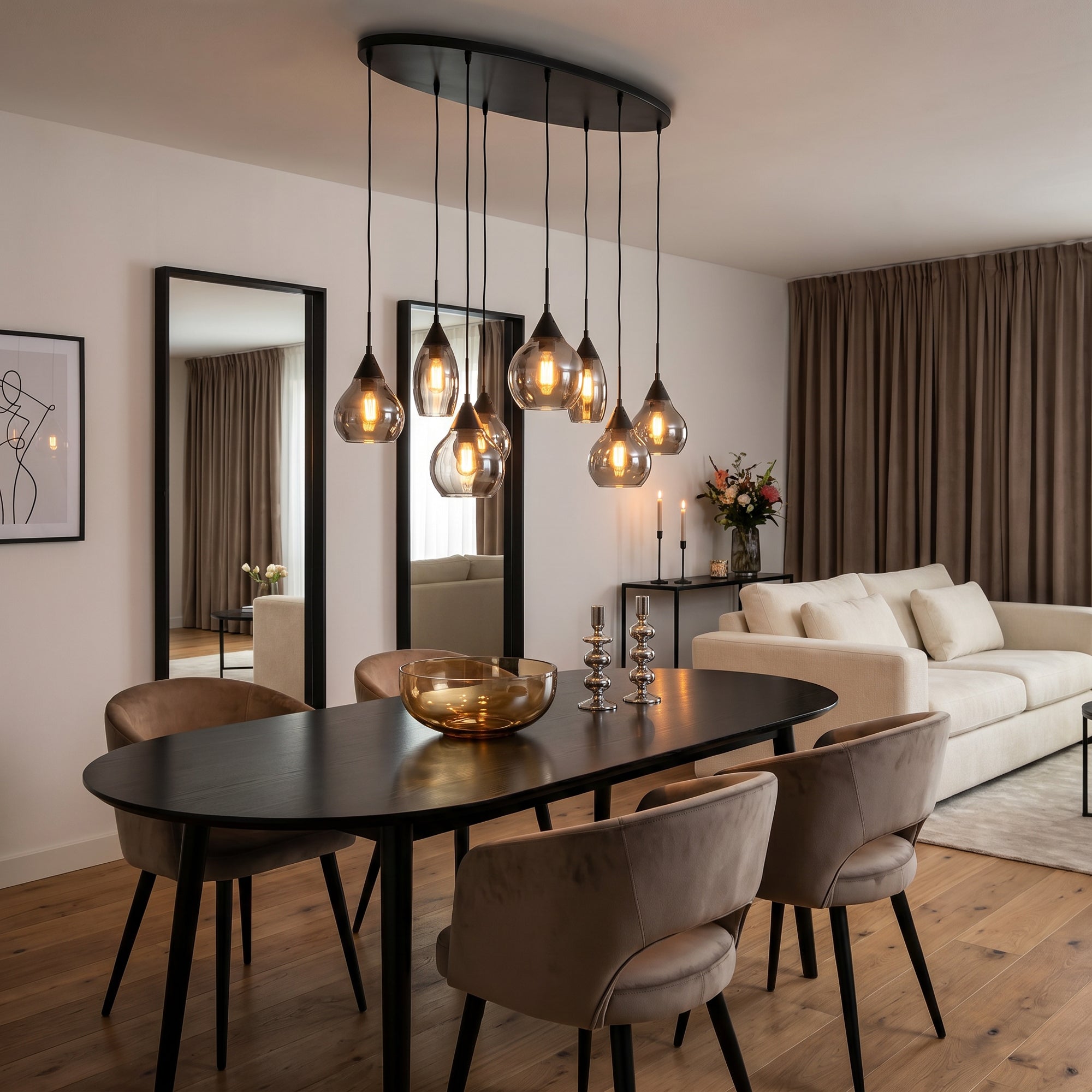 Hanglamp Milly 8-lichts Smoke Glas Meubelista