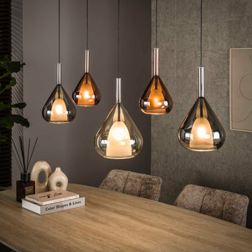 Hanglamp Raindrop - 5-lichts - Amber Mix - Glas