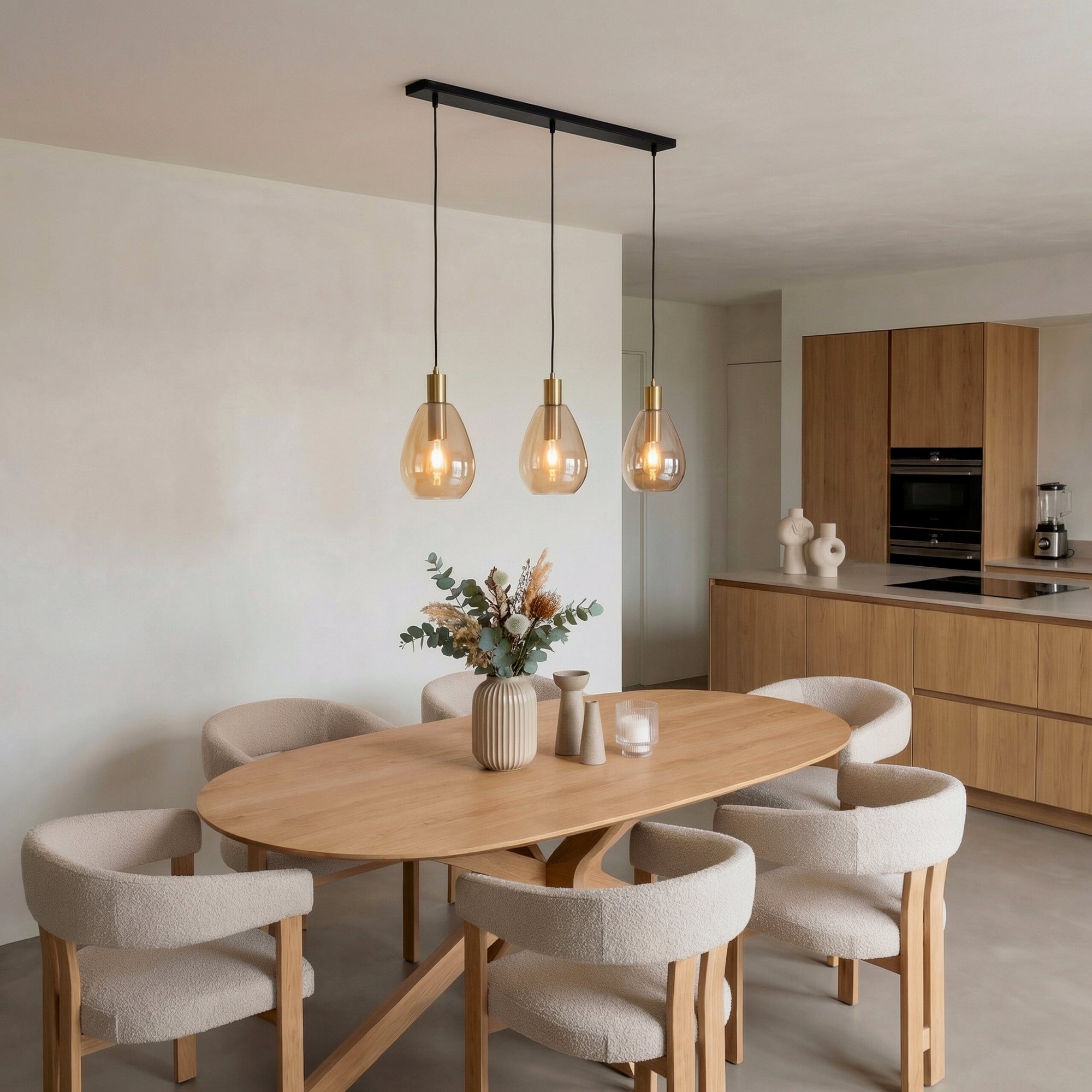 Hanglamp Rhode 3-lichts Amberkleurig Glas Meubelista