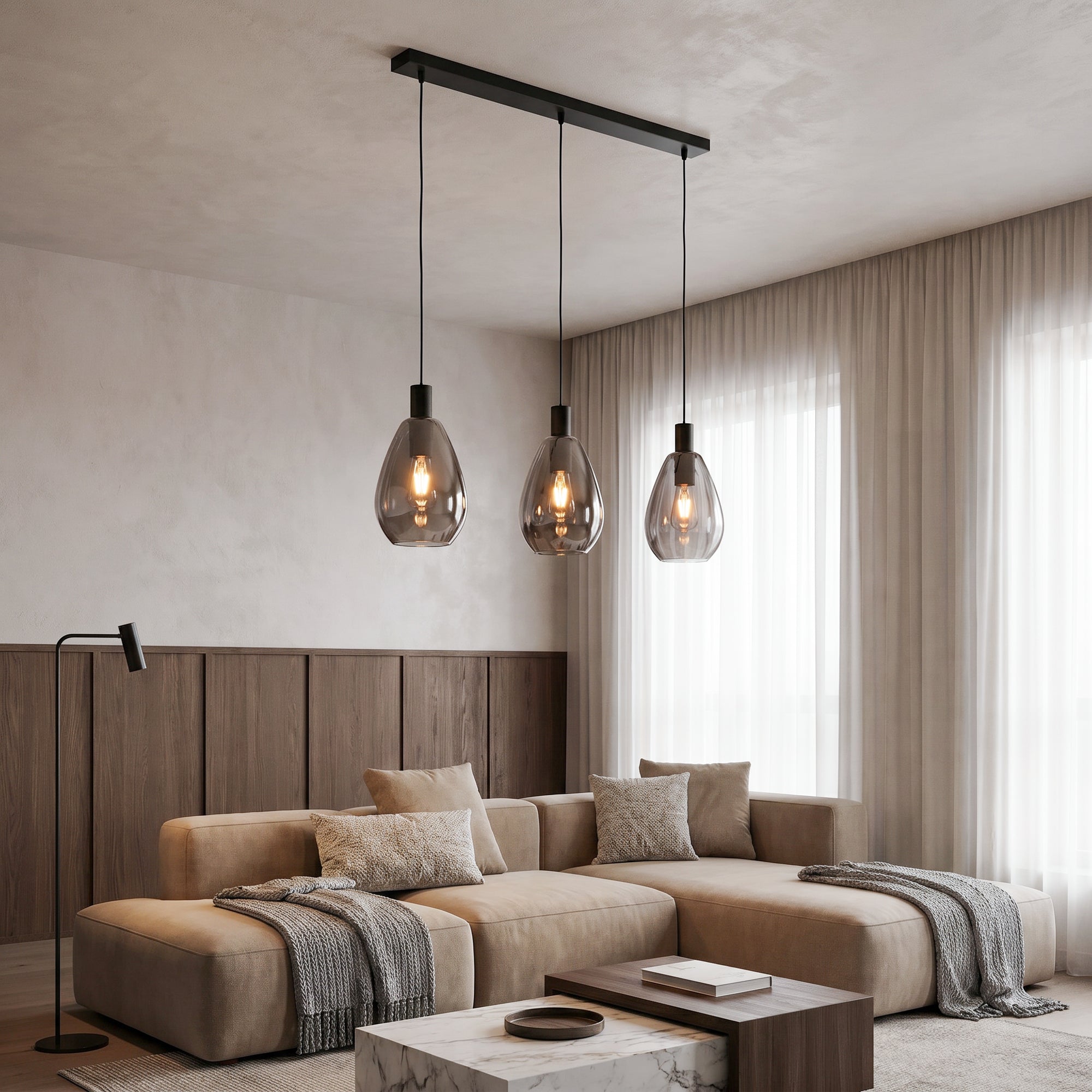 Hanglamp Rhode 3-lichts Smoke Glas Meubelista