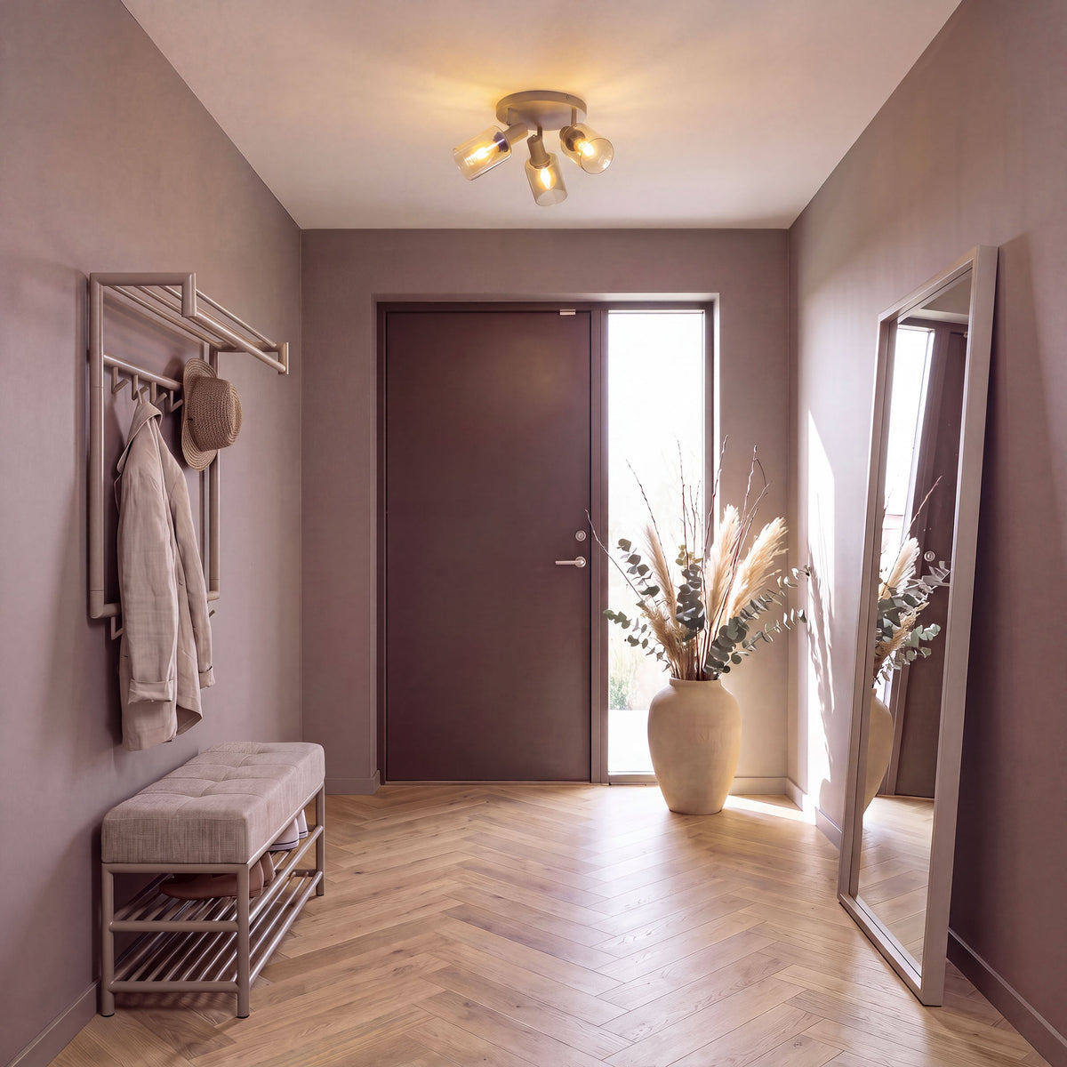 Plafondlamp Jaco 3-lichts Rond Beige Amberglas Meubelista Sfeerfoto