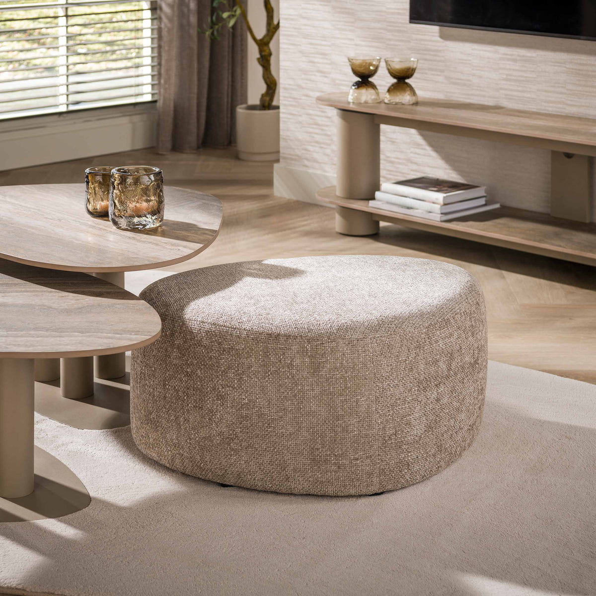 Poef Liora Driehoekig Beige Cargo Stof Meubelista