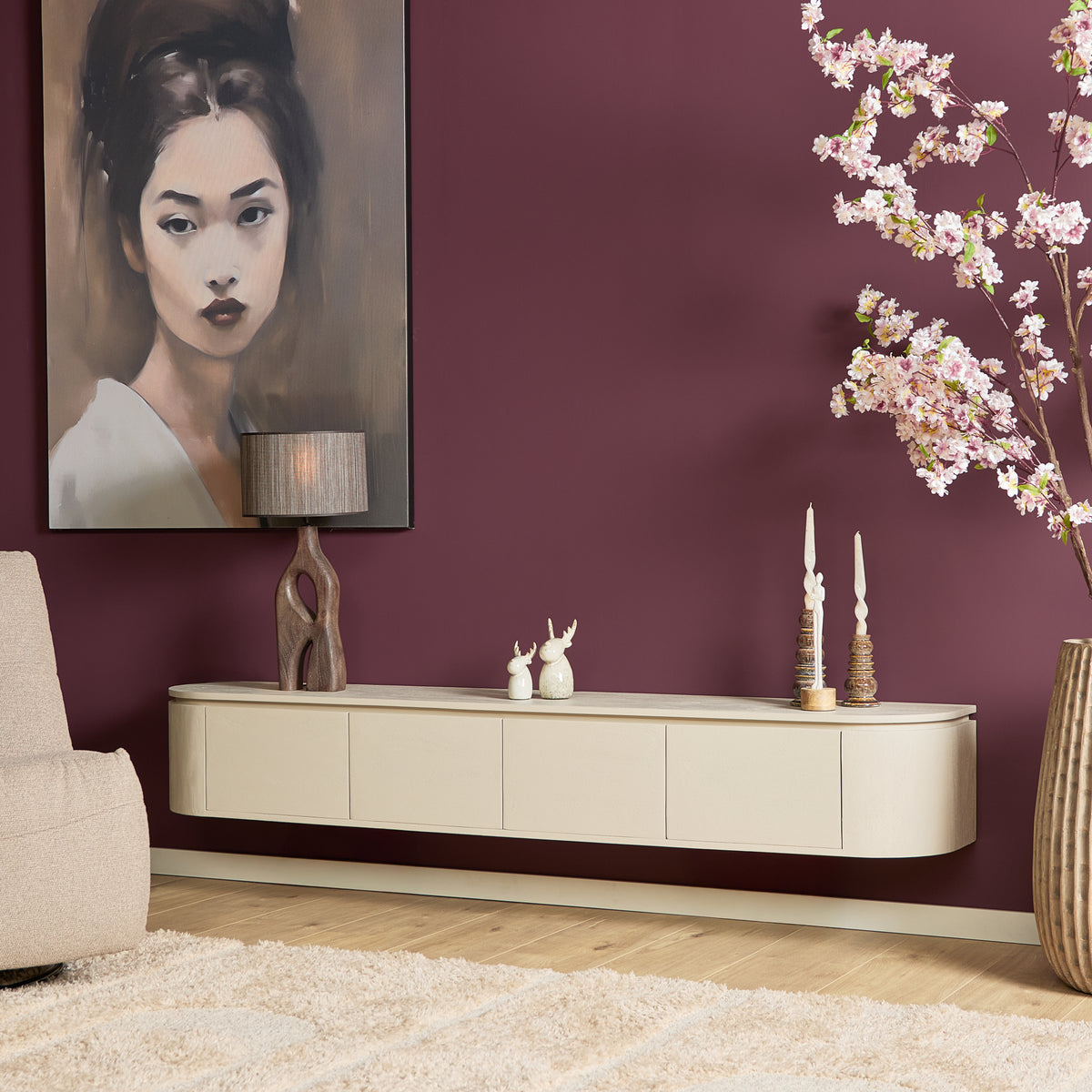 Zwevend TV-meubel Nivara - Naturel - 120 cm