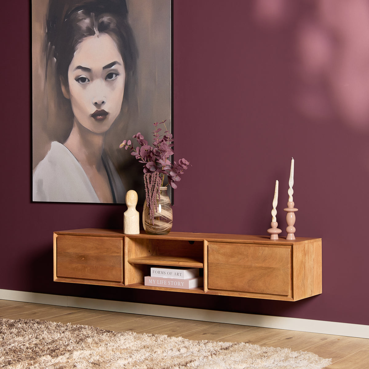 Zwevend TV-meubel Nivara - Naturel - 120 cm