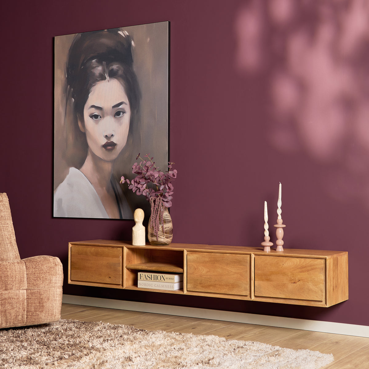Zwevend TV-meubel Nivara - Naturel - 120 cm