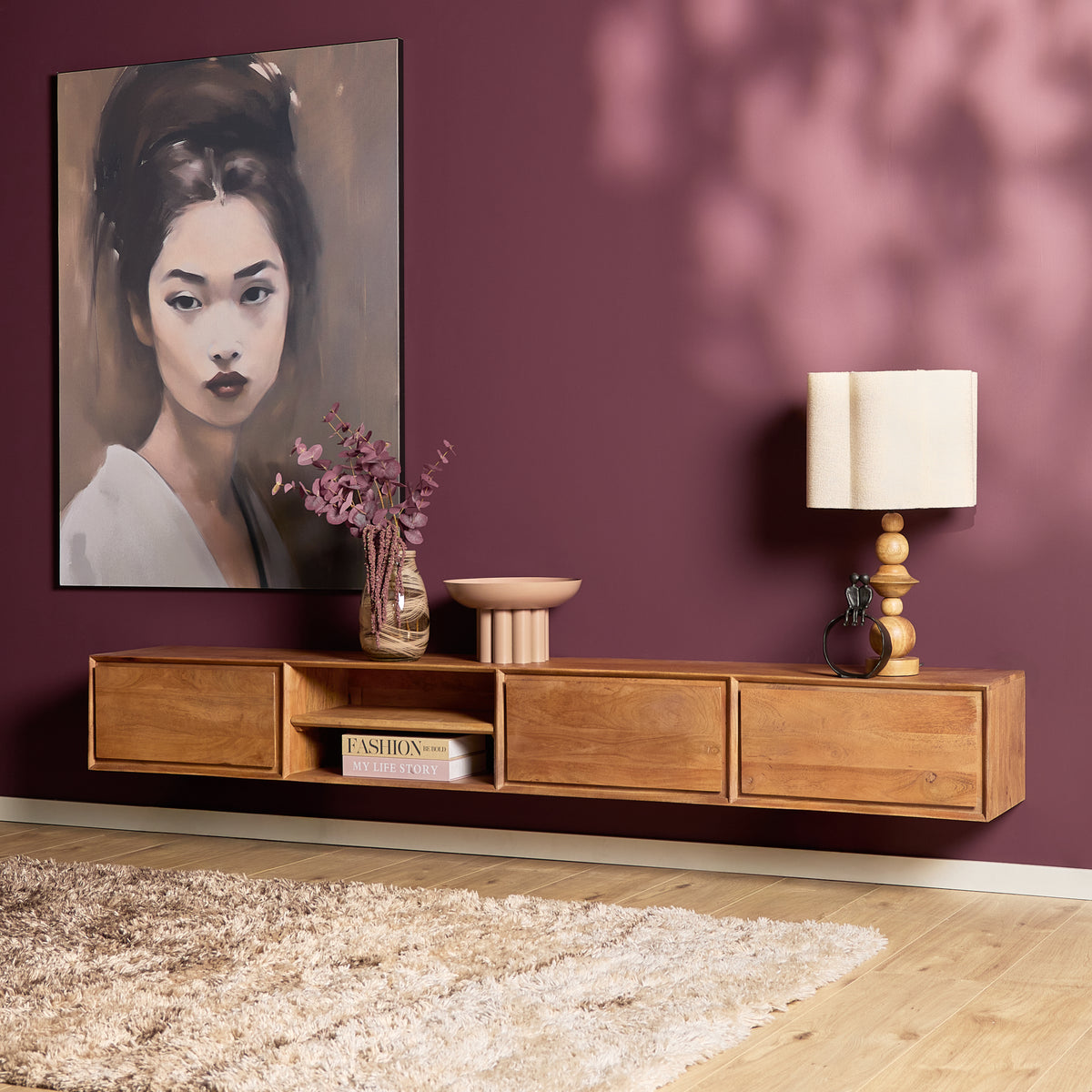 Zwevend TV-meubel Nivara - Naturel - 120 cm