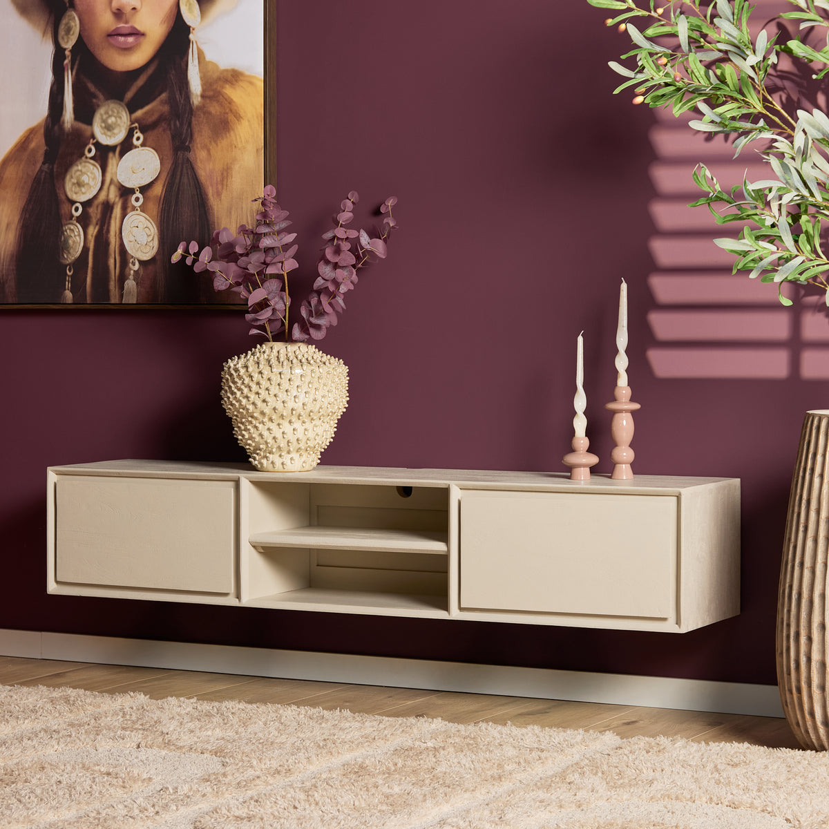 Zwevend TV-meubel Nivara - Naturel - 120 cm