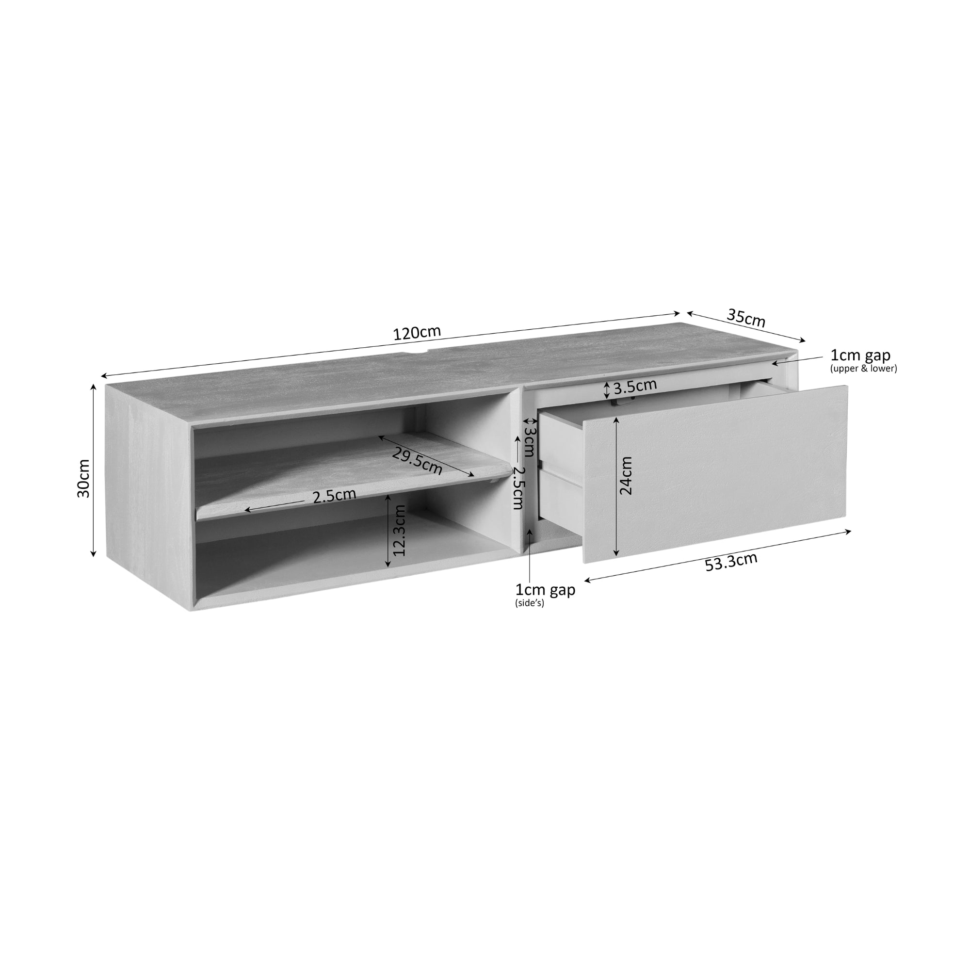 Zwevend TV-meubel Nivara - Zwart - 120 cm