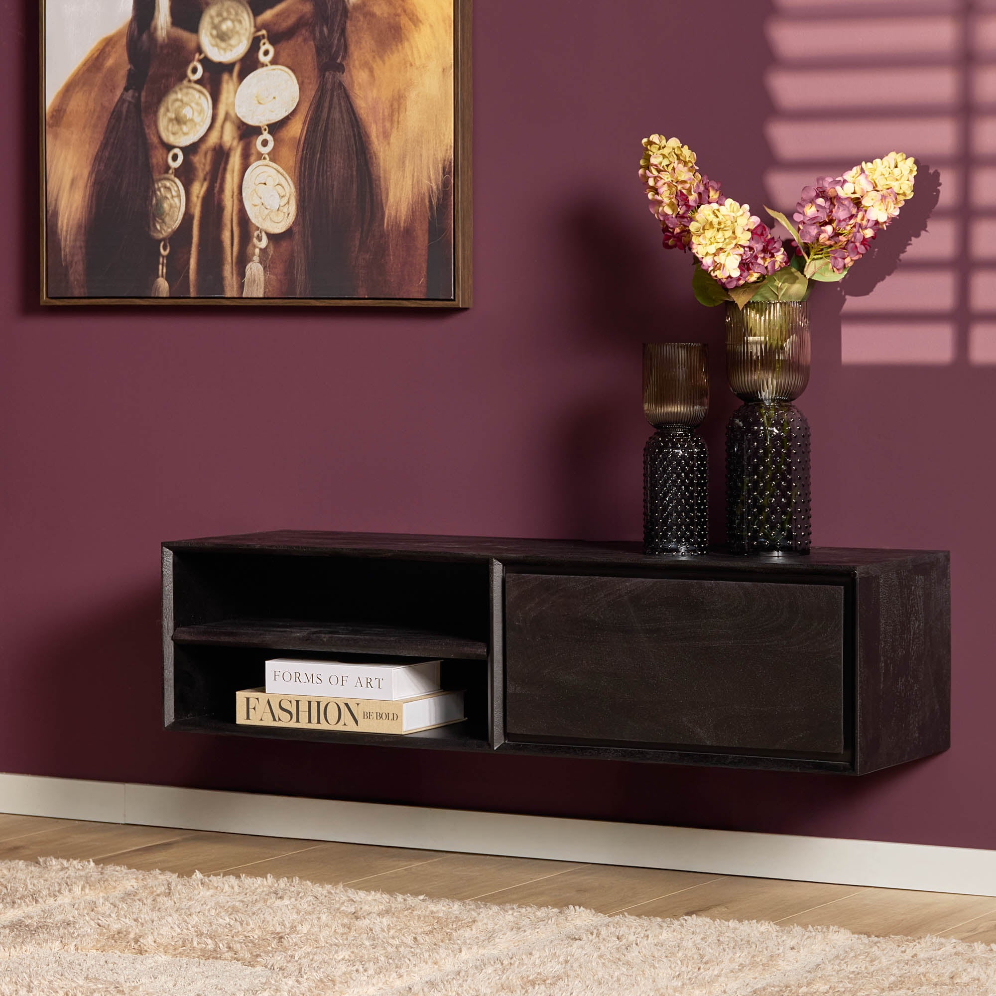 Zwevend TV-meubel Nivara - Zwart - 120 cm