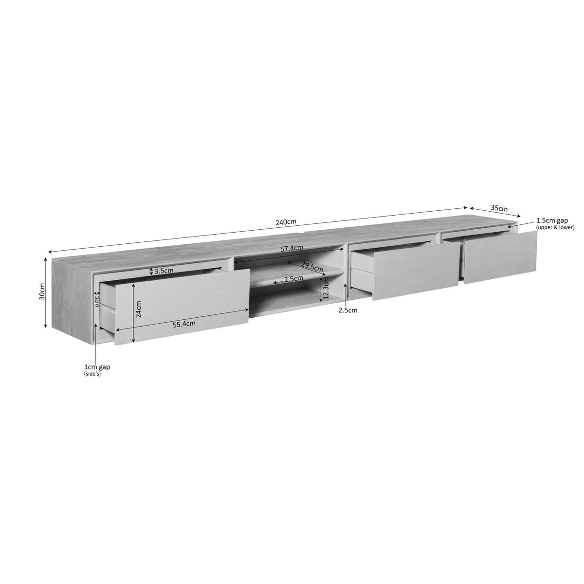 Zwevend TV-meubel Nivara - Bruin - 240 cm