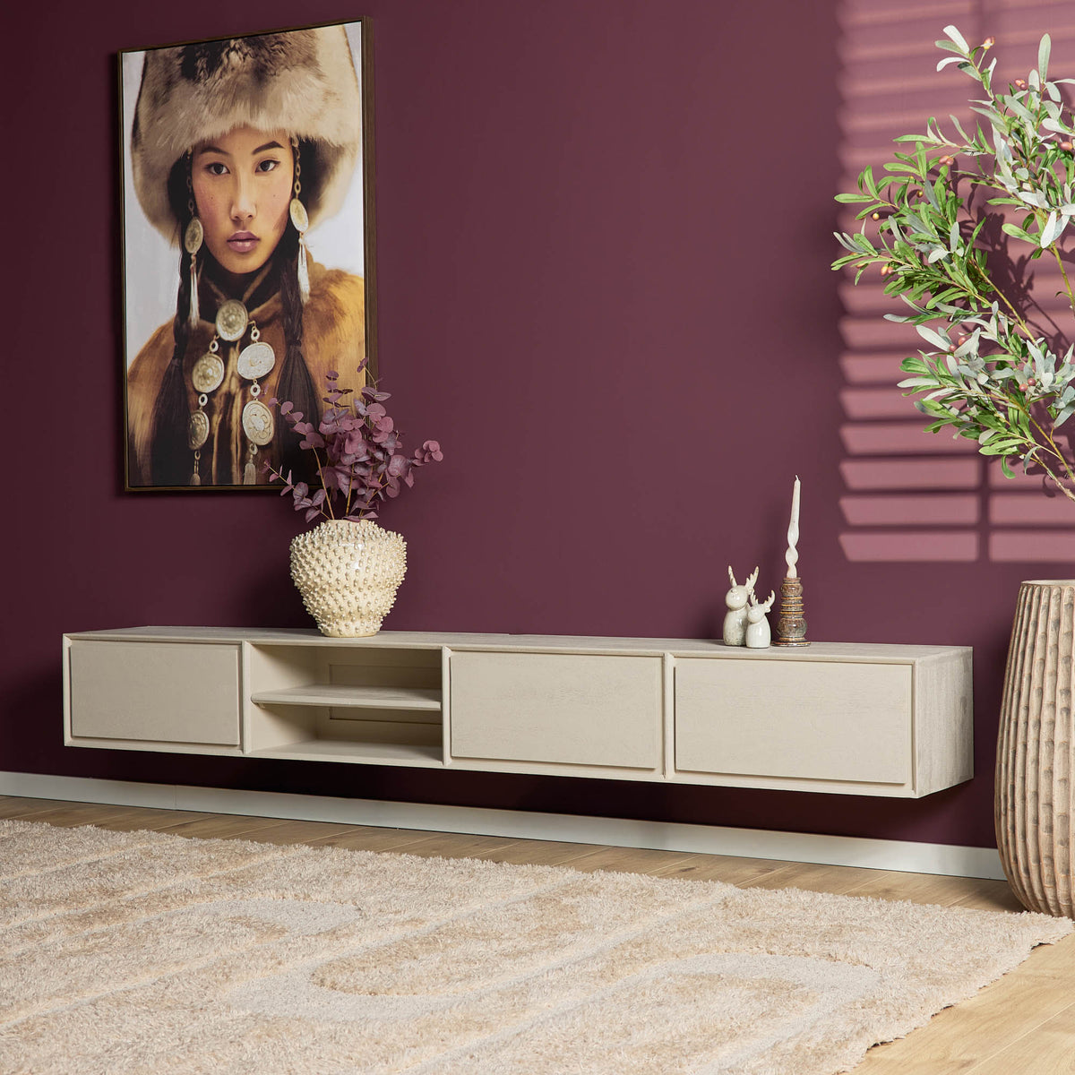 Zwevend TV-meubel Nivara - Beige - 240 cm