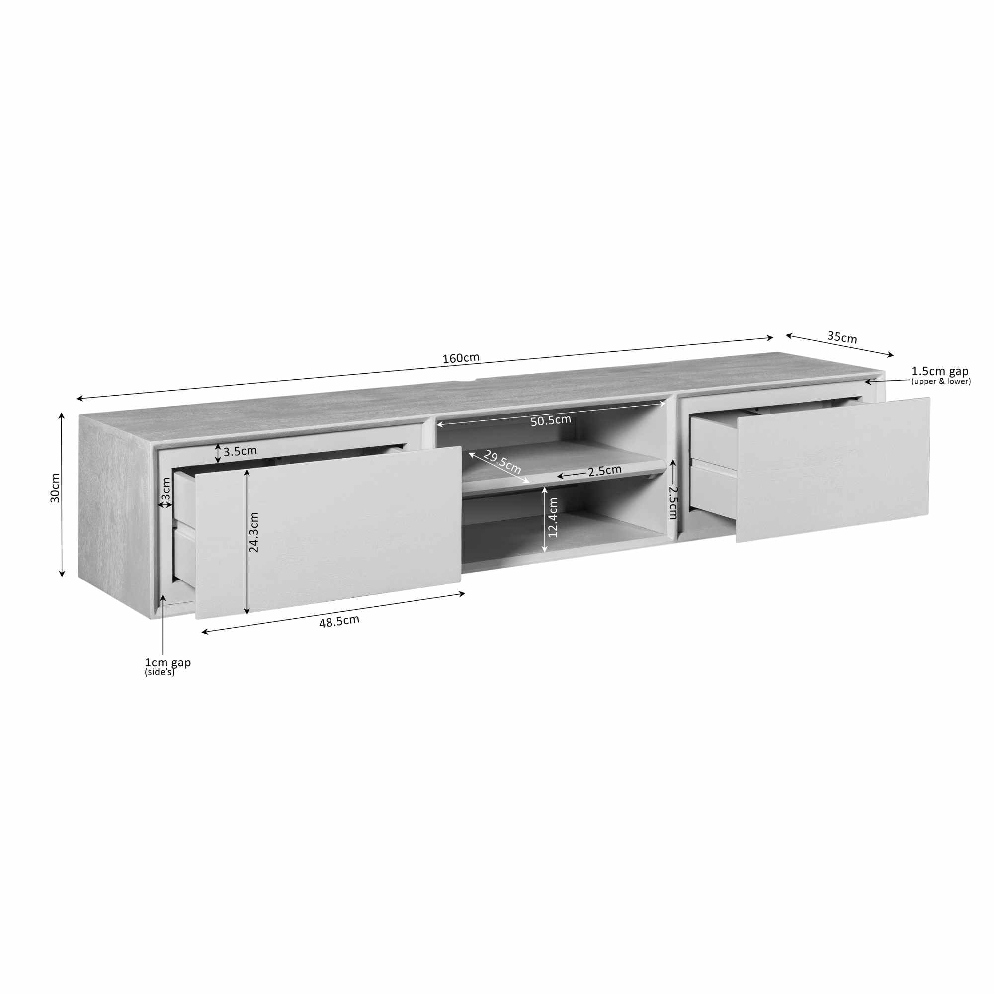 Zwevend TV-meubel Nivara - Stone - 160 cm