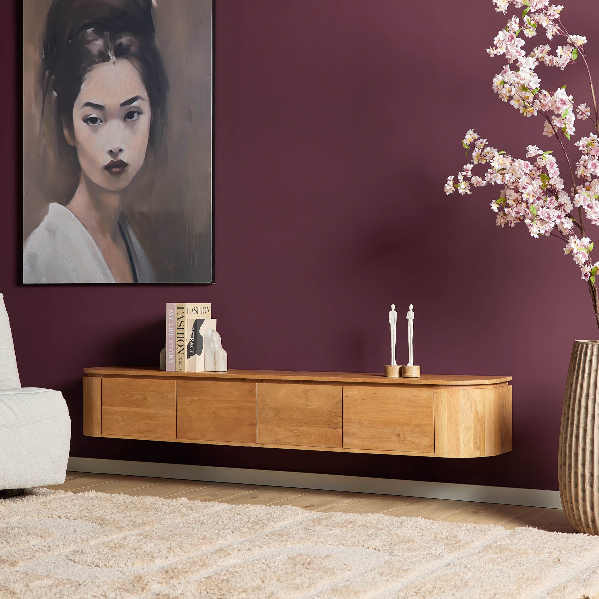 Zwevend TV-meubel Bloom - Naturel - 200 cm