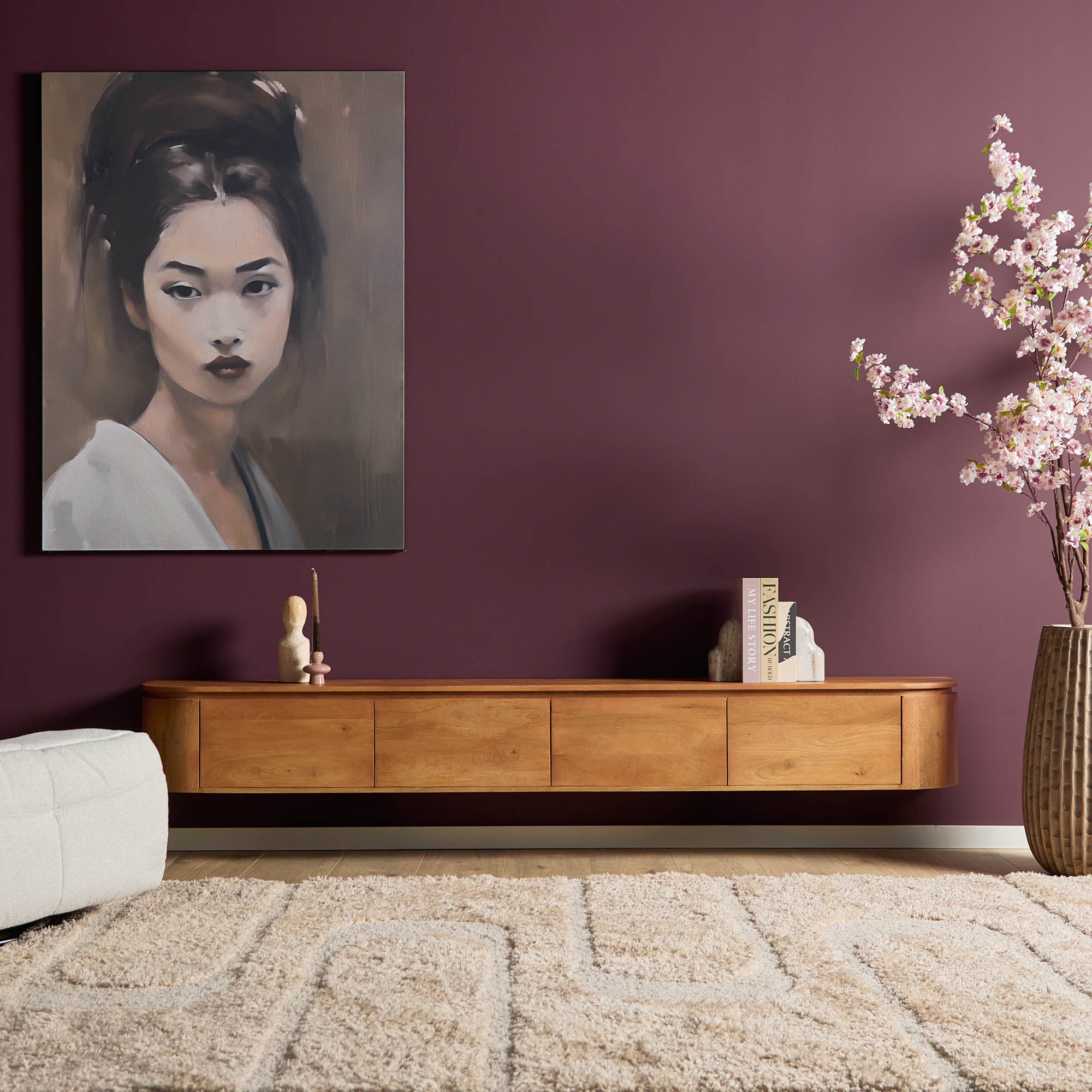 Zwevend TV-meubel Bloom - Naturel - 240 cm