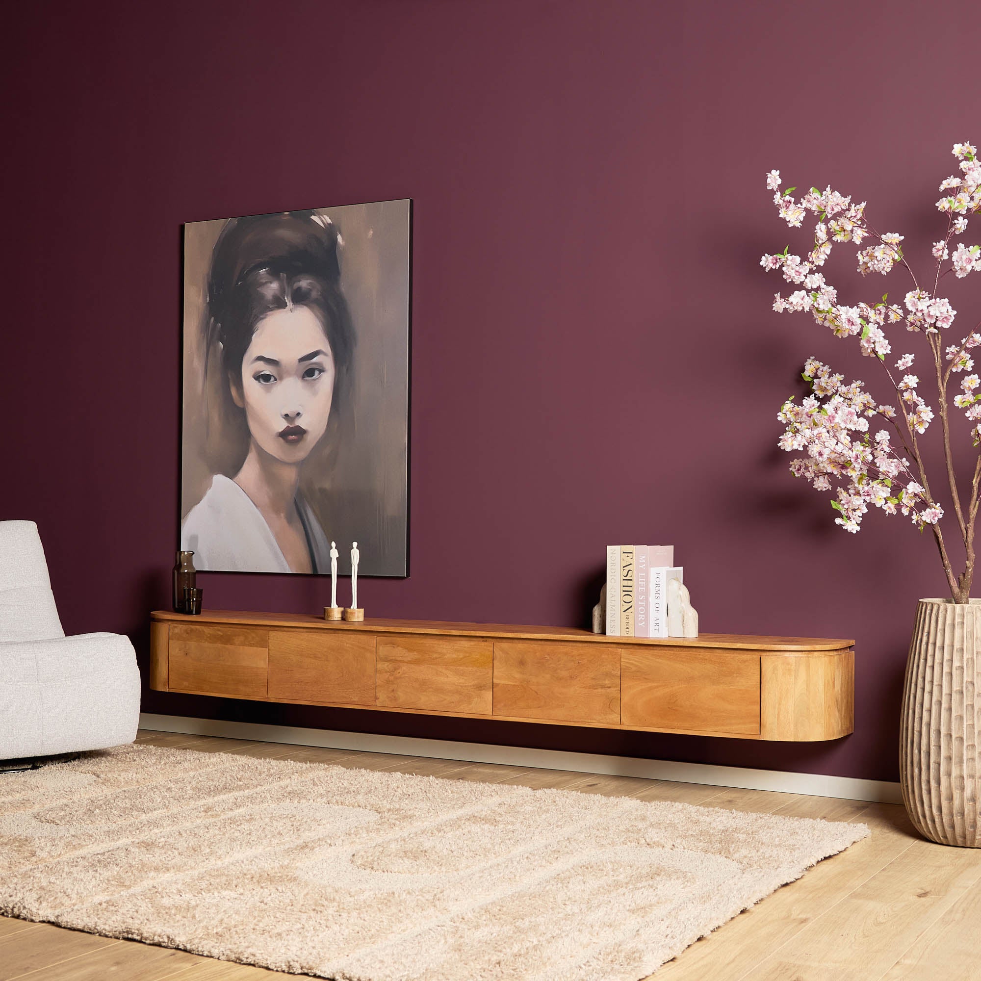 Zwevend TV-meubel Bloom - Naturel - 280 cm