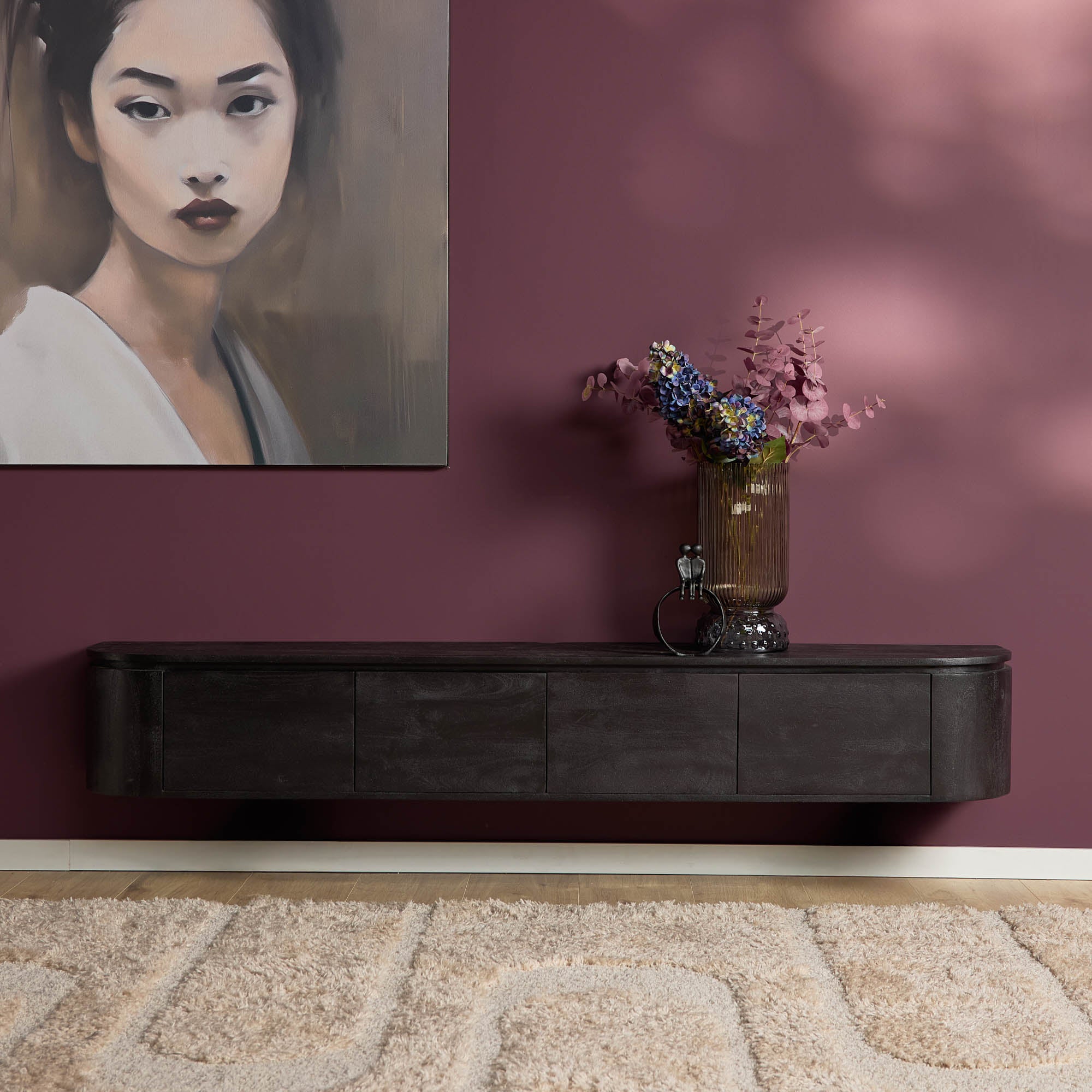 Zwevend TV-meubel Bloom - Zwart - 200 cm