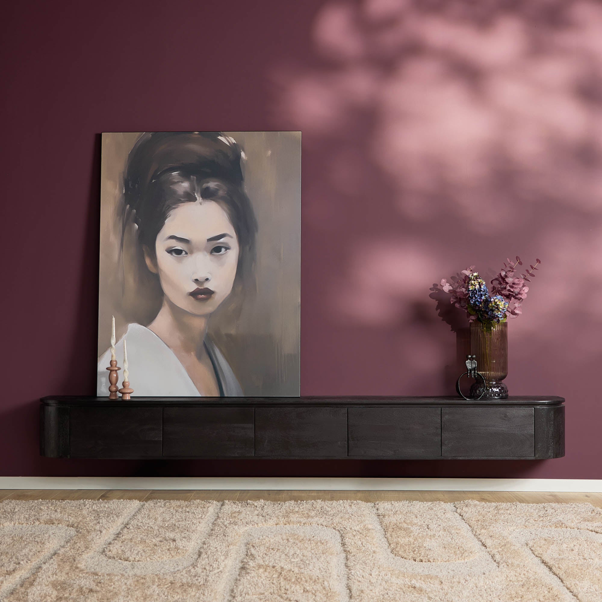 Zwevend TV-meubel Bloom - Zwart - 280 cm