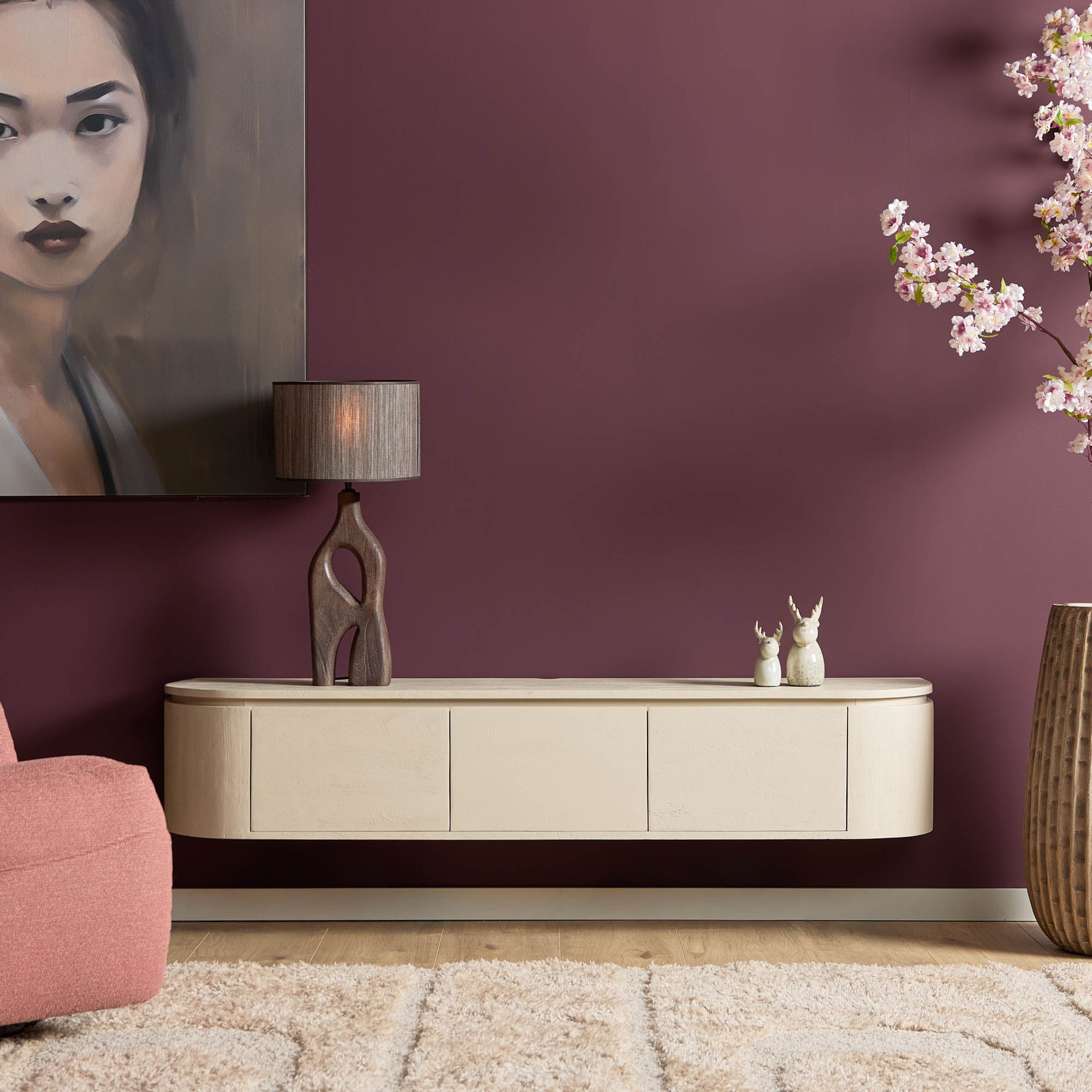 Zwevend TV-meubel Bloom - Beige - 160 cm