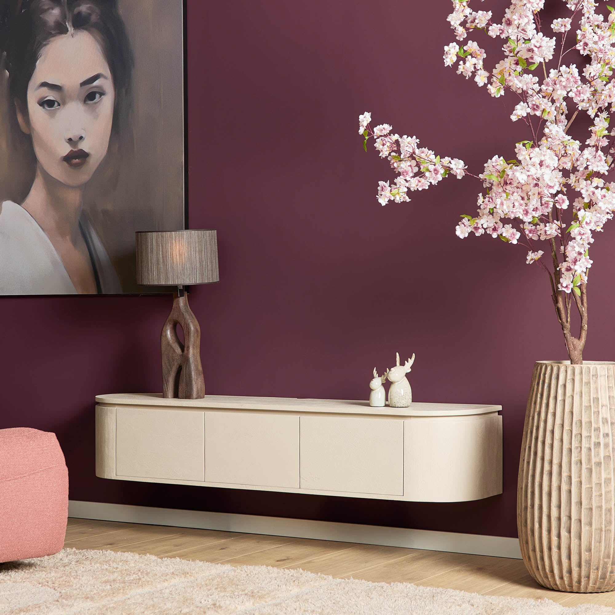 Zwevend TV-meubel Bloom - Beige - 160 cm